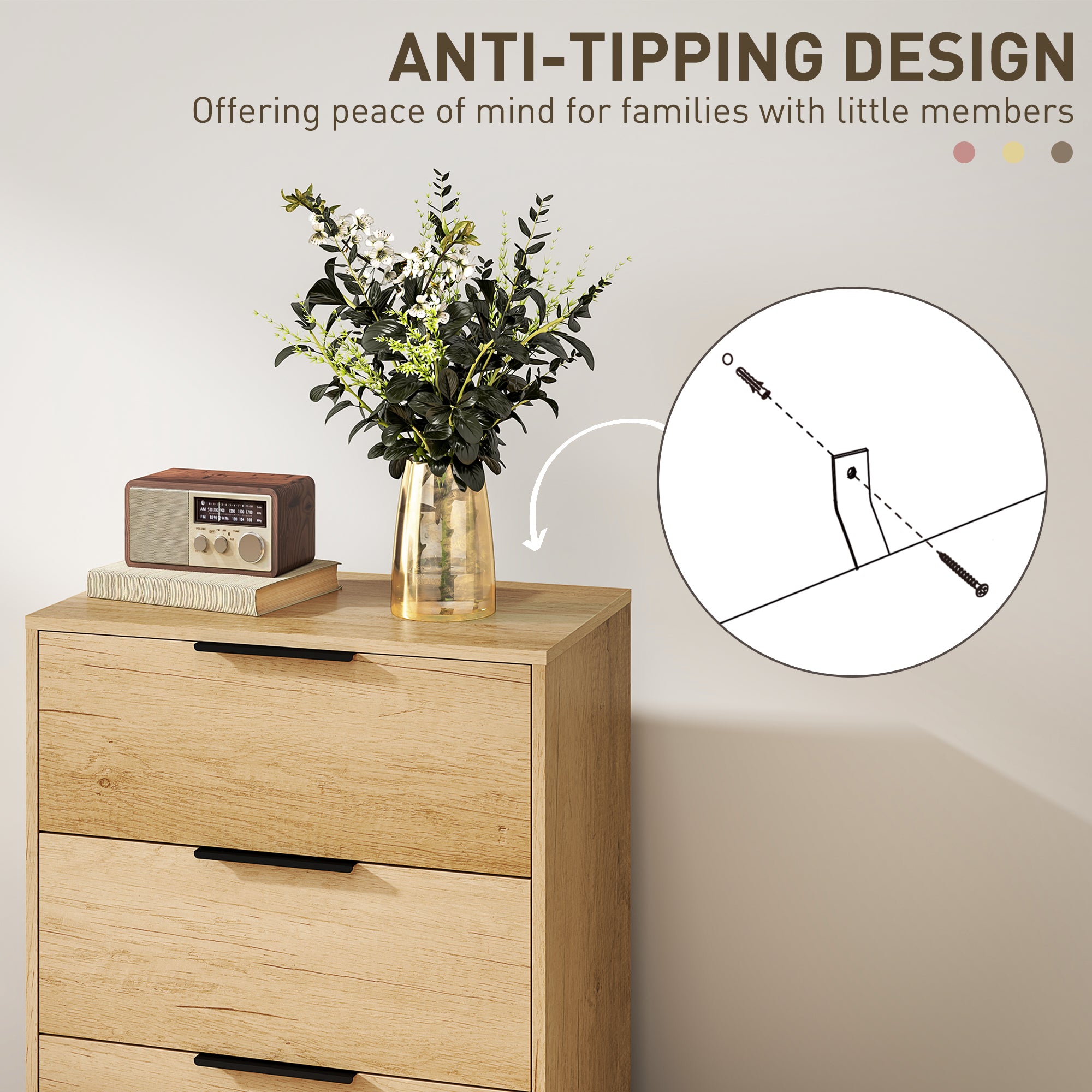 HOMCOM Dresser for Bedroom, 4 Drawer Dresser Tower, Tall Chest of Drawers, Storage Organizer Cabinet for Hallway, Entryway, Closet, Natural Wood Grain