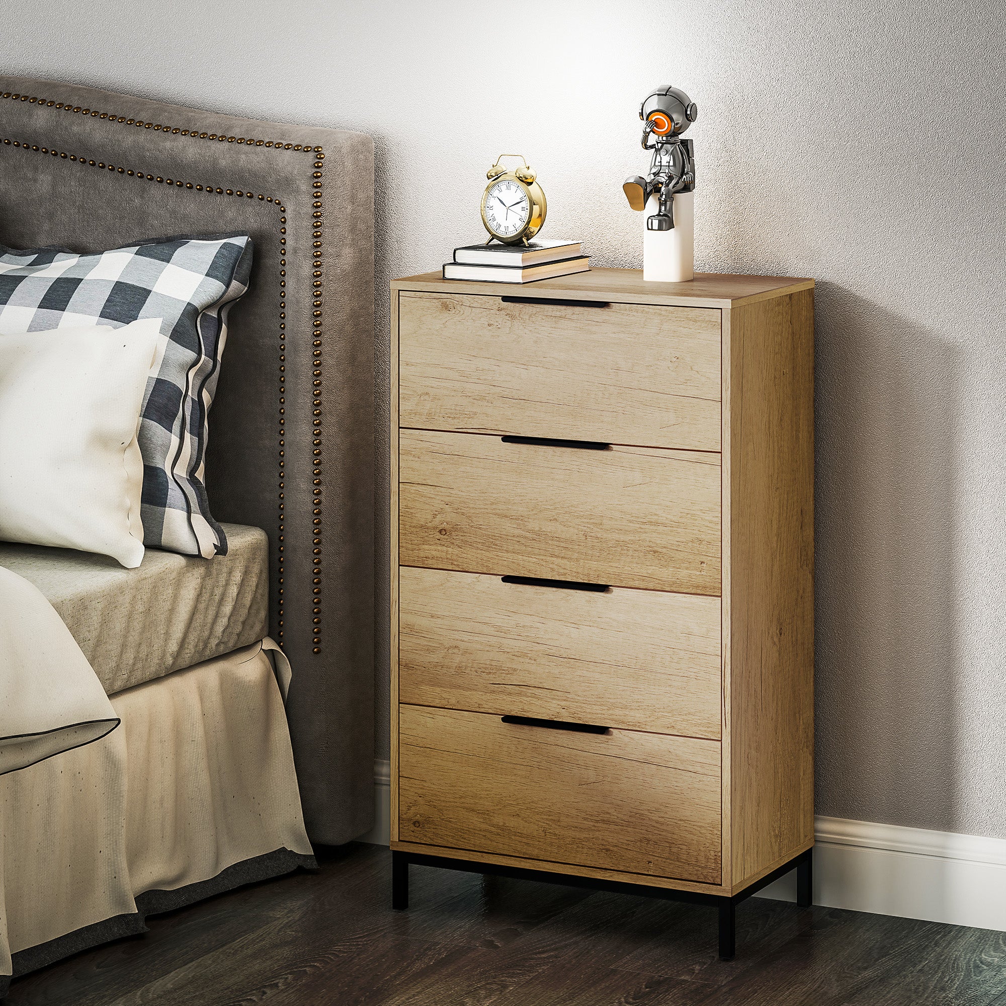 HOMCOM Dresser for Bedroom, 4 Drawer Dresser Tower, Tall Chest of Drawers, Storage Organizer Cabinet for Hallway, Entryway, Closet, Natural Wood Grain