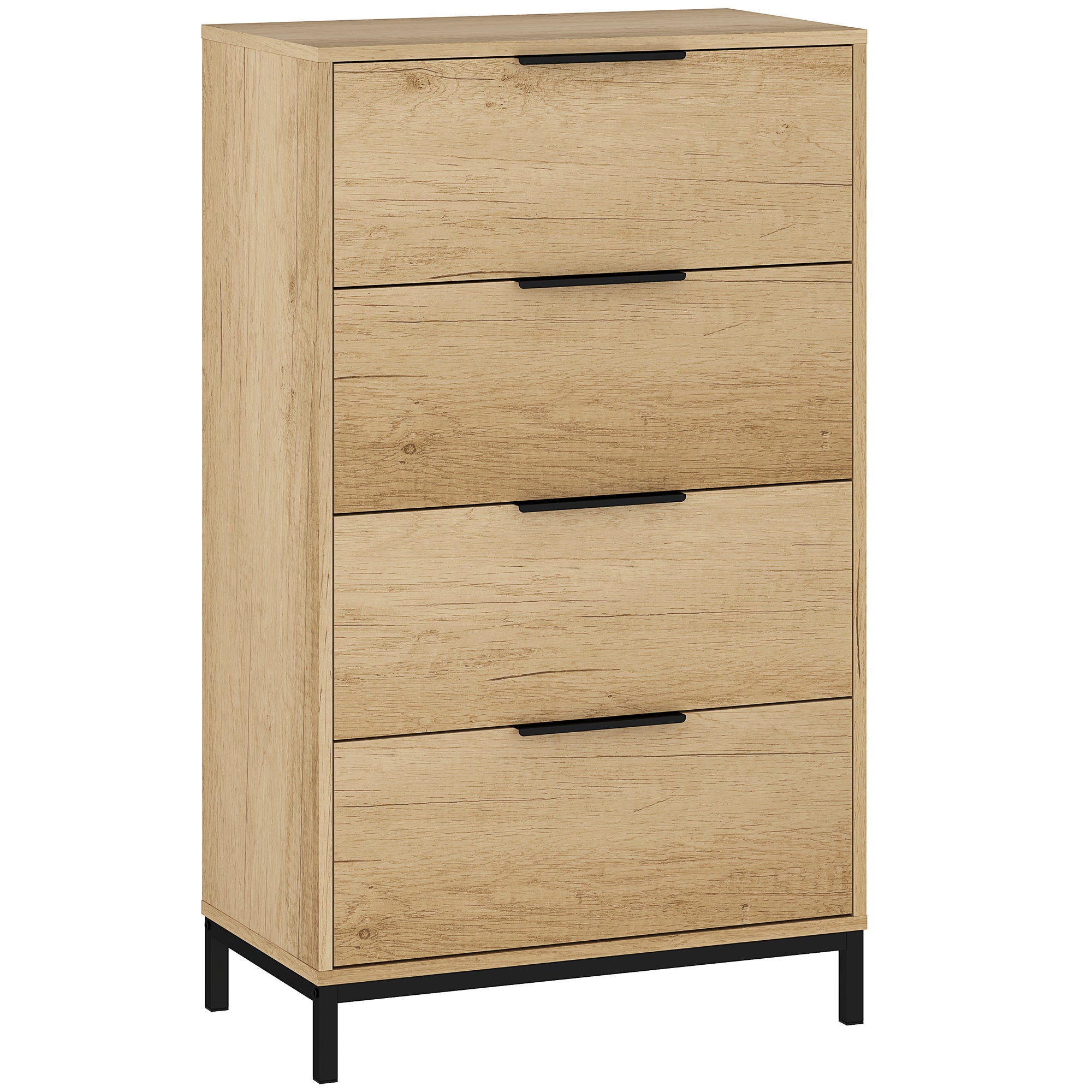 HOMCOM Dresser for Bedroom, 4 Drawer Dresser Tower, Tall Chest of Drawers, Storage Organizer Cabinet for Hallway, Entryway, Closet, Natural Wood Grain