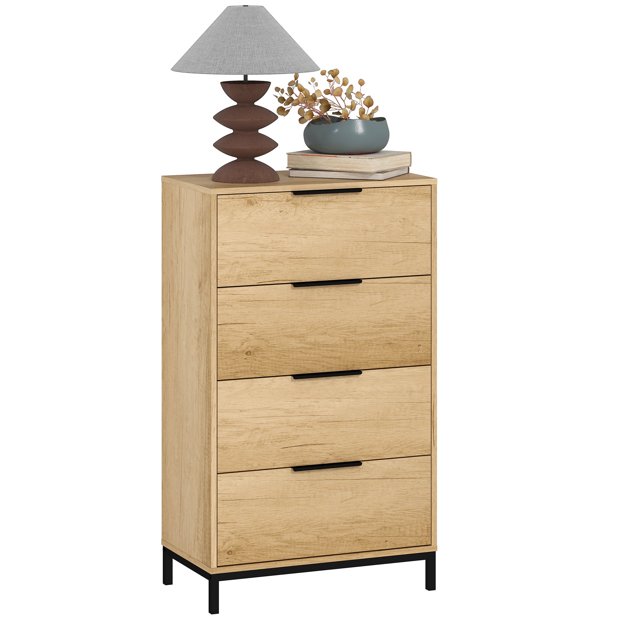 HOMCOM Dresser for Bedroom, 4 Drawer Dresser Tower, Tall Chest of Drawers, Storage Organizer Cabinet for Hallway, Entryway, Closet, Natural Wood Grain