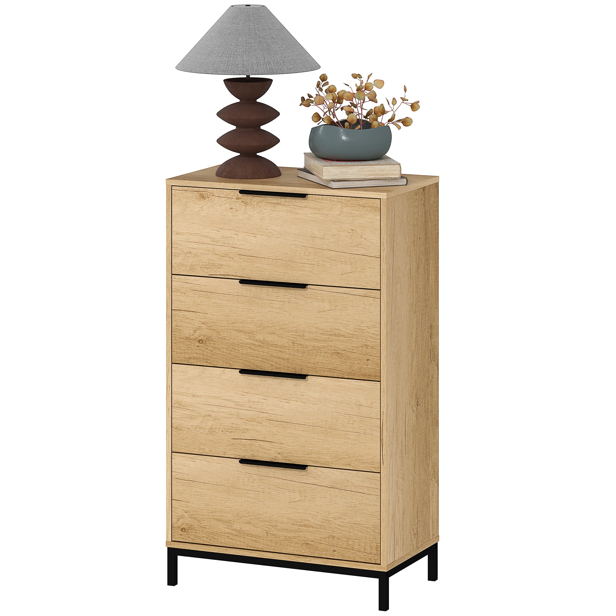 HOMCOM Dresser for Bedroom, 4 Drawer Dresser Tower, Tall Chest of Drawers, Storage Organizer Cabinet for Hallway, Entryway, Closet, Natural Wood Grain