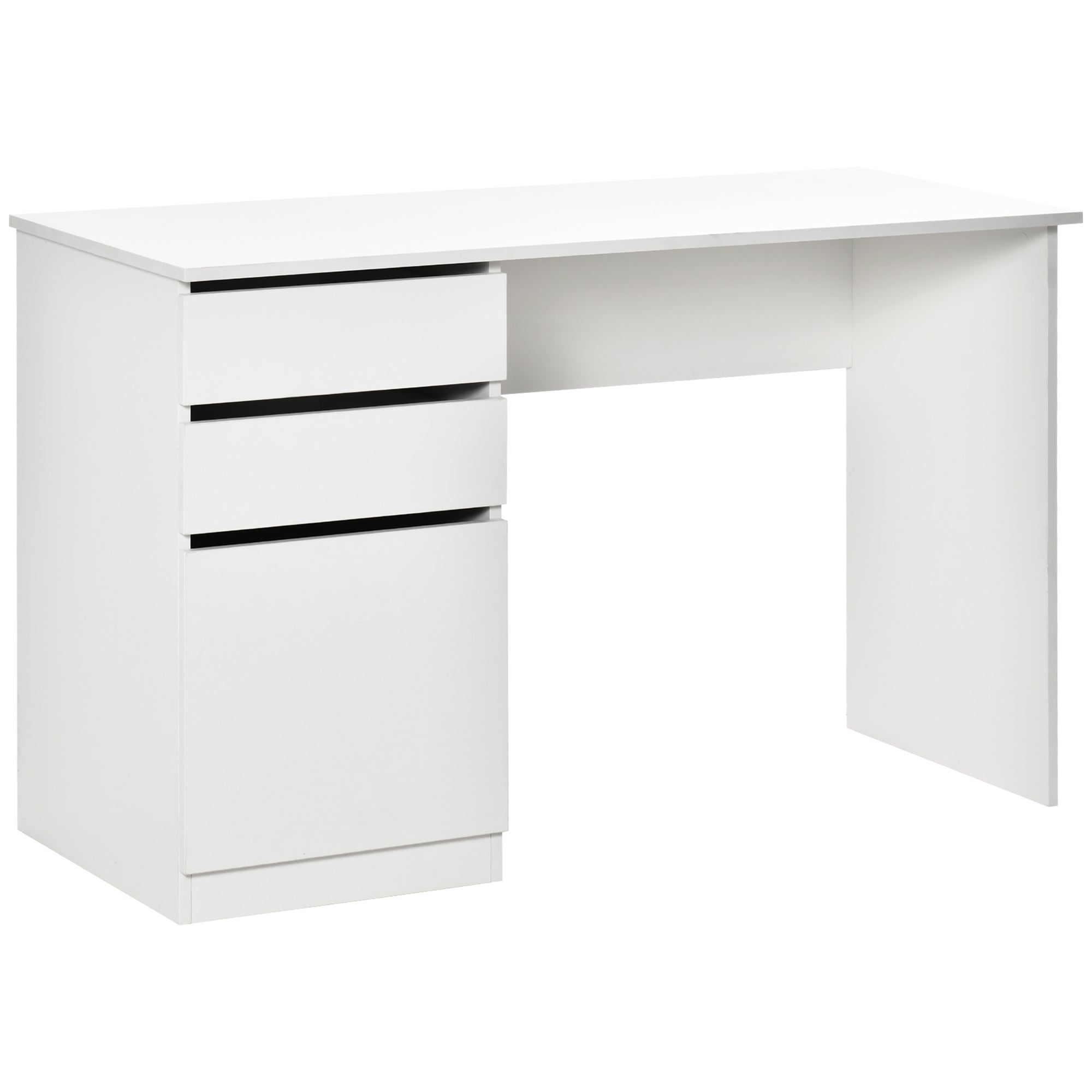 HOMCOM Modern Computer Desk, Home Office Desk for Study, Writing Workstation with Storage Drawer and Cabinet for Living Room, White