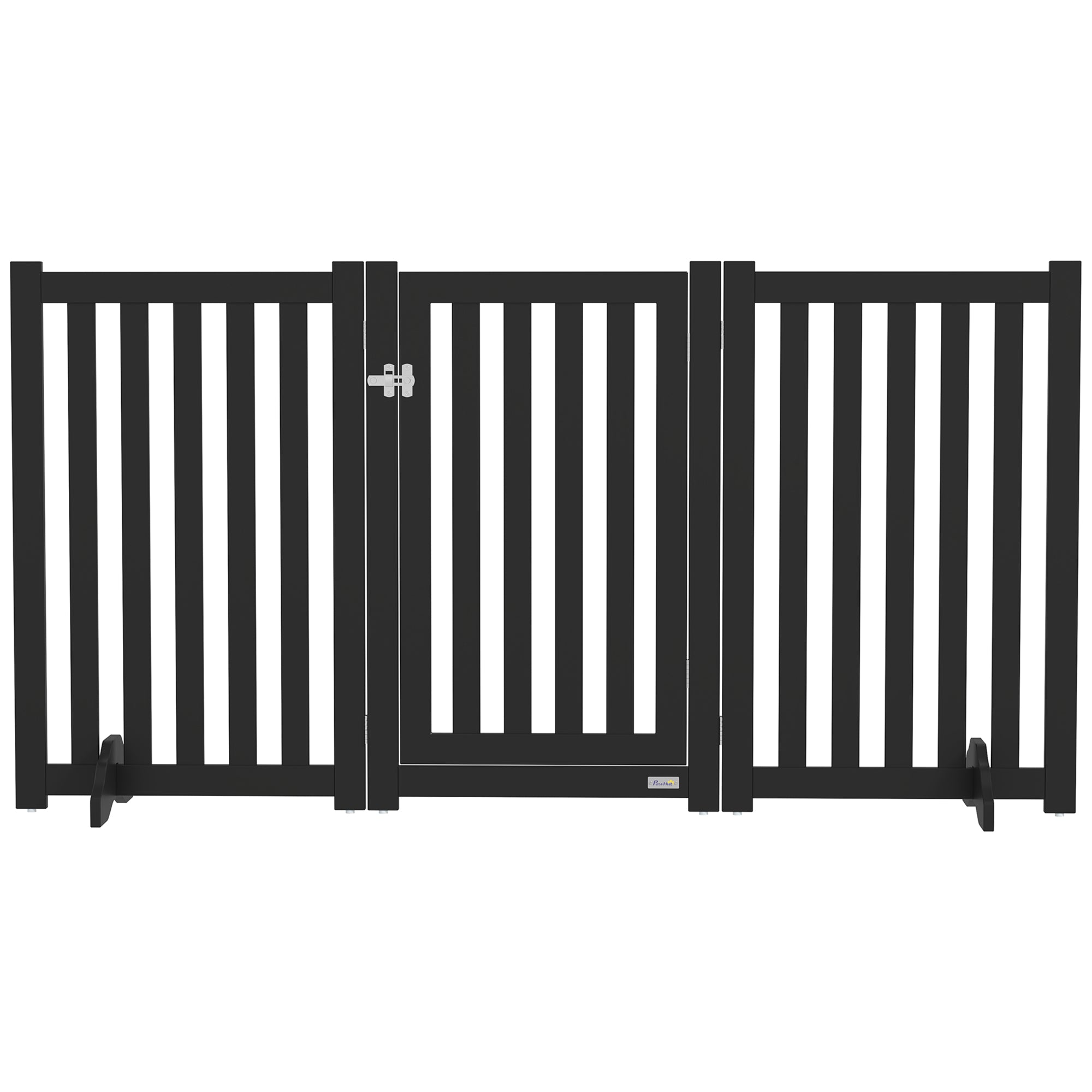 PawHut 31.5"H Foldable Dog Gate with Door, 3 Panels Freestanding Pet Gate Barriers Indoor with Support Feet, Puppy Fence for Small Medium Dogs, Black