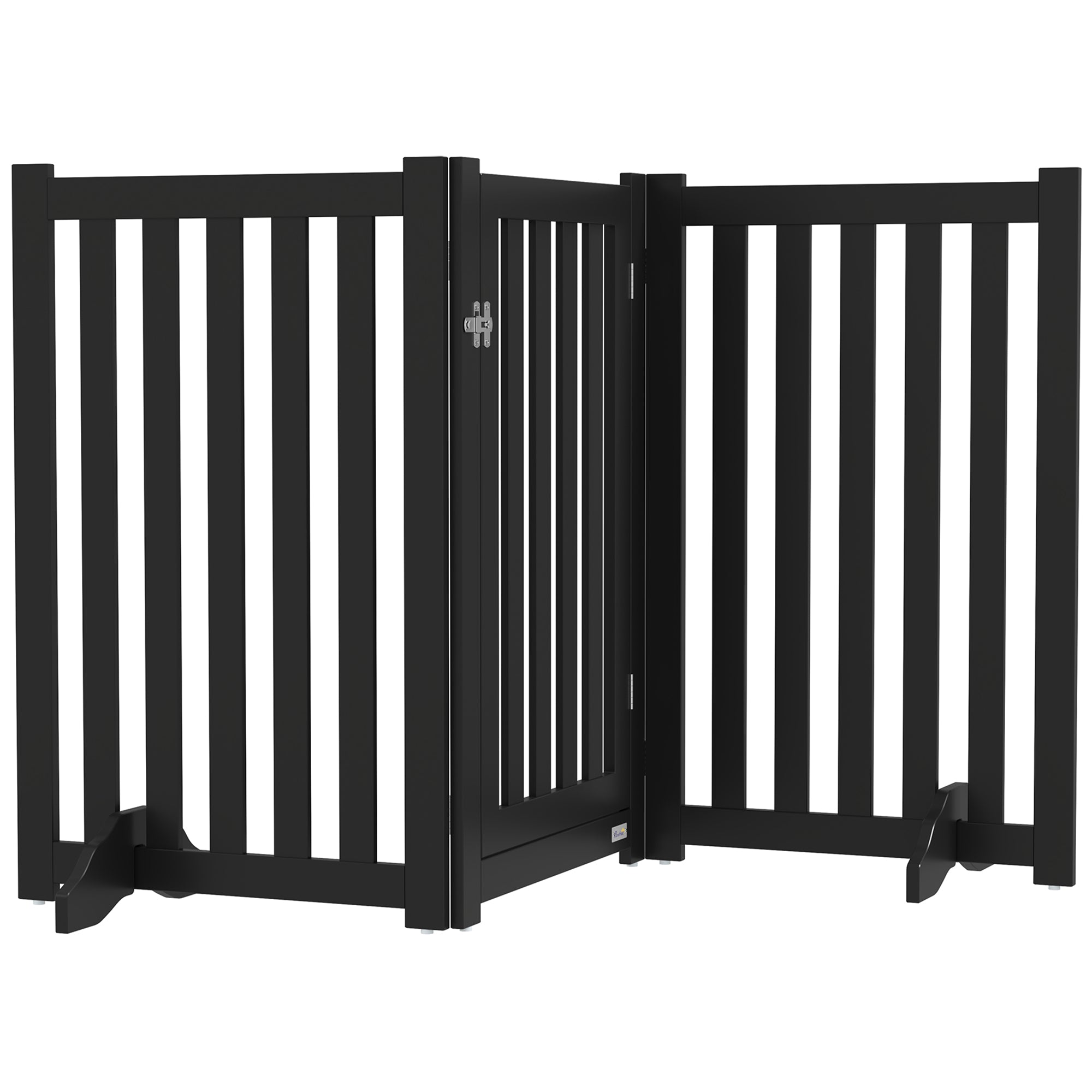 PawHut 31.5"H Foldable Dog Gate with Door, 3 Panels Freestanding Pet Gate Barriers Indoor with Support Feet, Puppy Fence for Small Medium Dogs, Black