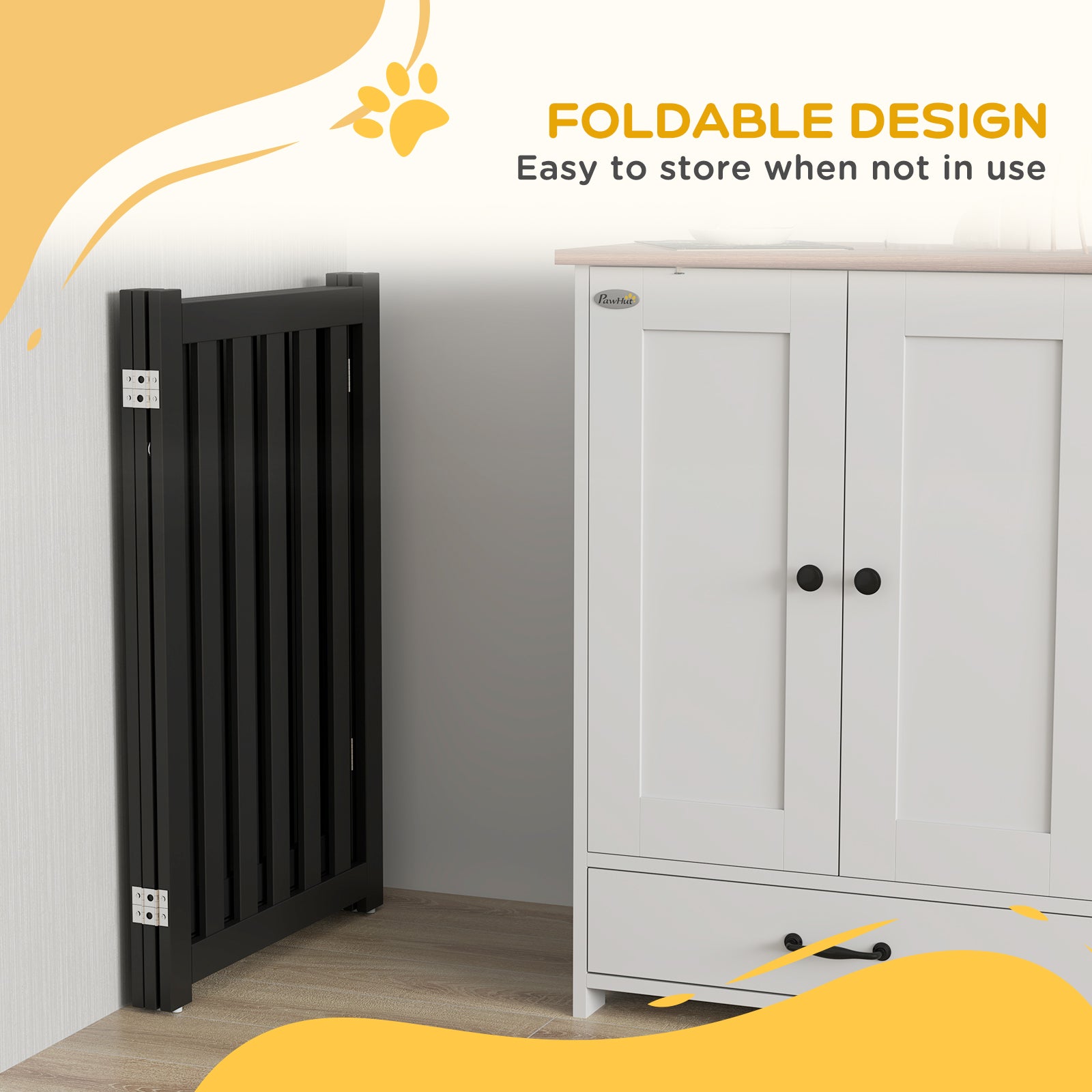 PawHut 31.5"H Foldable Dog Gate with Door, 3 Panels Freestanding Pet Gate Barriers Indoor with Support Feet, Puppy Fence for Small Medium Dogs, Black