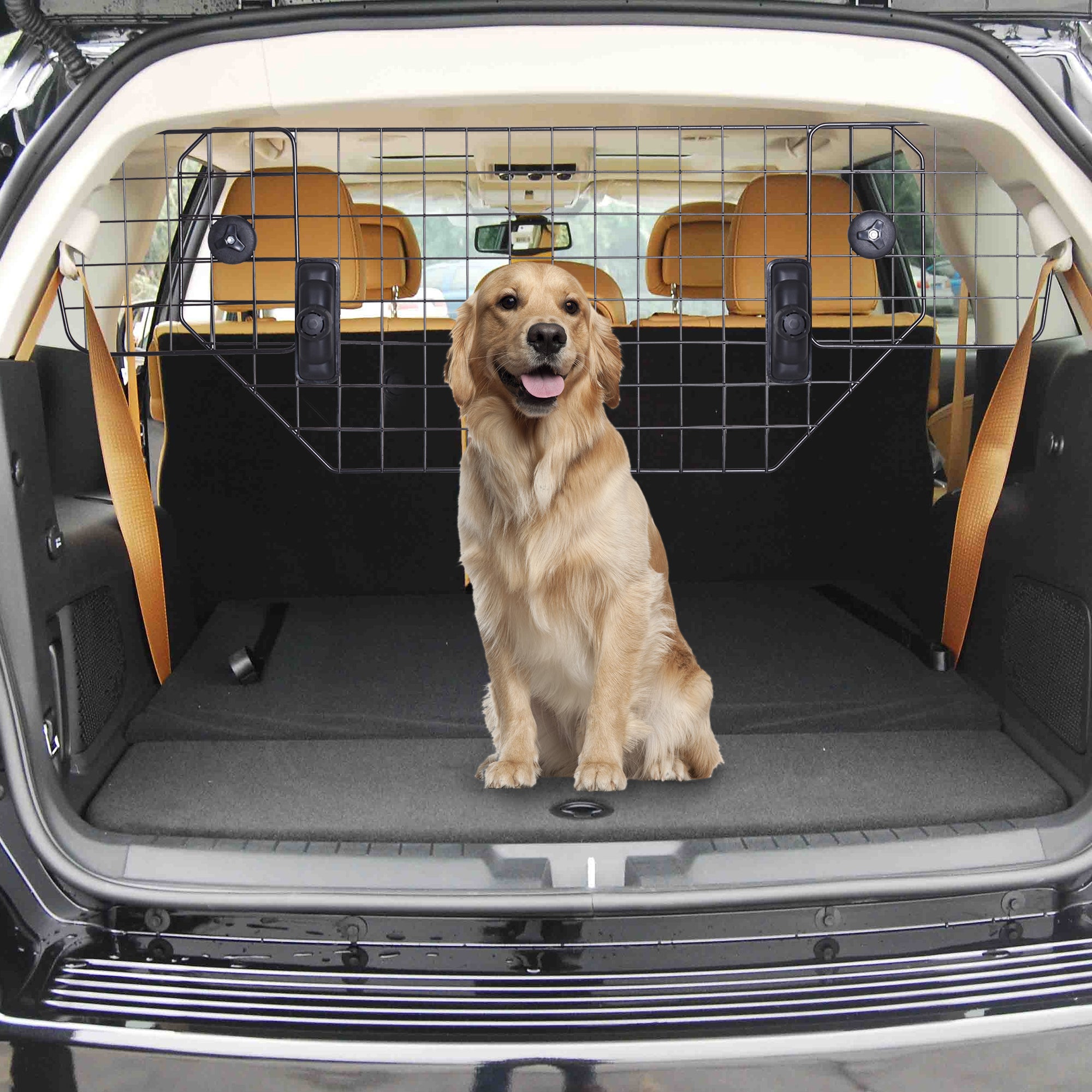PawHut 35"- 48" Vehicle Pet Barrier Adjustable Dog Fence for Car SUV Truck Universal Fit Expandable Safe Guard Gate Black