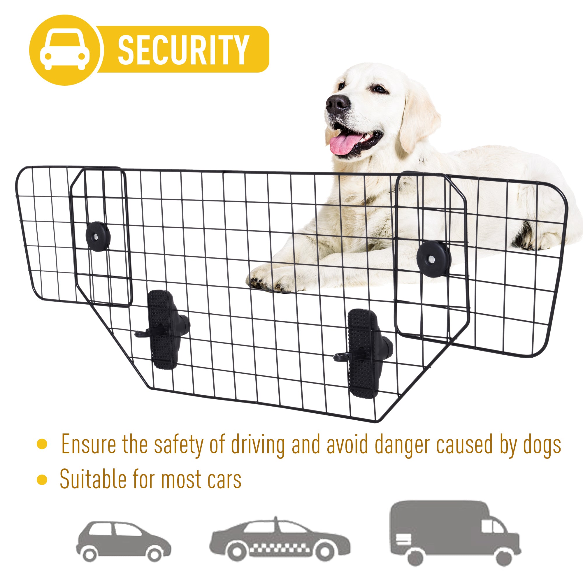 PawHut Heavy Duty Pet Dog Guard Wire Mesh Car Barrier Adjustable  Auto SUVs Vehicle Fence Safety Grill Black