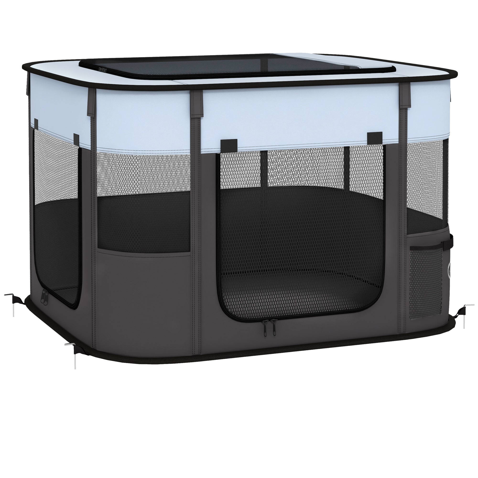 PawHut Dog Pen, Pet Playpen, Portable Foldable Dog Cat Playpen Soft Dog Cage with Storage Bag for Puppies, Rabbits, Kittens, Guinea Pigs, 74 x 60 x 45cm - Grey