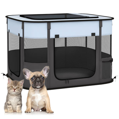 PawHut Dog Pen, Pet Playpen, Portable Foldable Dog Cat Playpen Soft Dog Cage with Storage Bag for Puppies, Rabbits, Kittens, Guinea Pigs, 74 x 60 x 45cm - Grey
