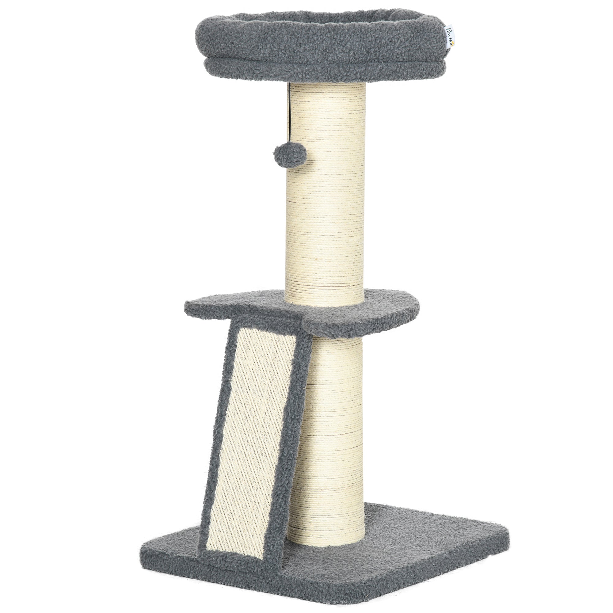 PawHut Cat Tree Tower, Cat Activity Centre, with Sisal Scratching Post, Multi Level Cat Climbing Frame Indoor, 48 x 48 x 92 cm, Dark Grey