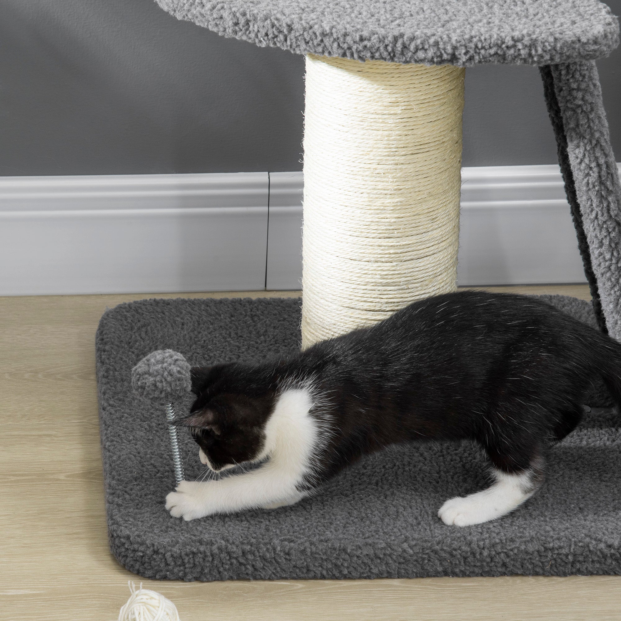PawHut Cat Tree Tower, Cat Activity Centre, with Sisal Scratching Post, Multi Level Cat Climbing Frame Indoor, 48 x 48 x 92 cm, Dark Grey