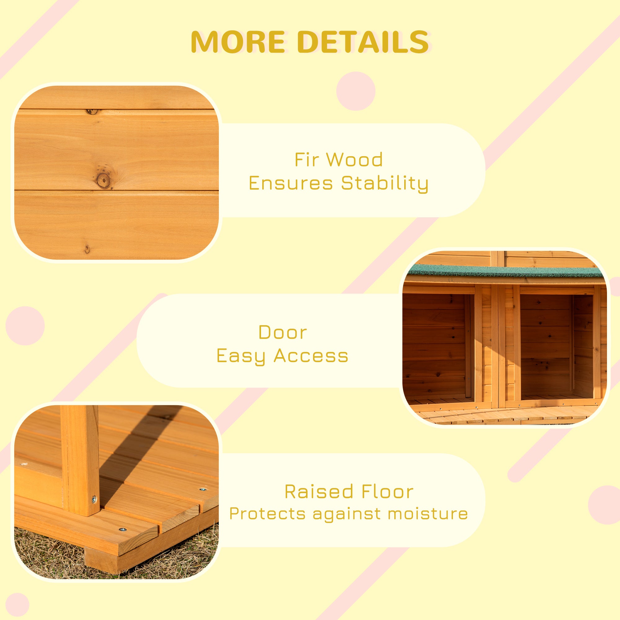 PawHut 50" Wooden Dog House Outdoor for 2 Medium or Small Dogs, Cabin Style Double Dog House with Porch, 2 Doors, Elevated Floor, Natural Wood