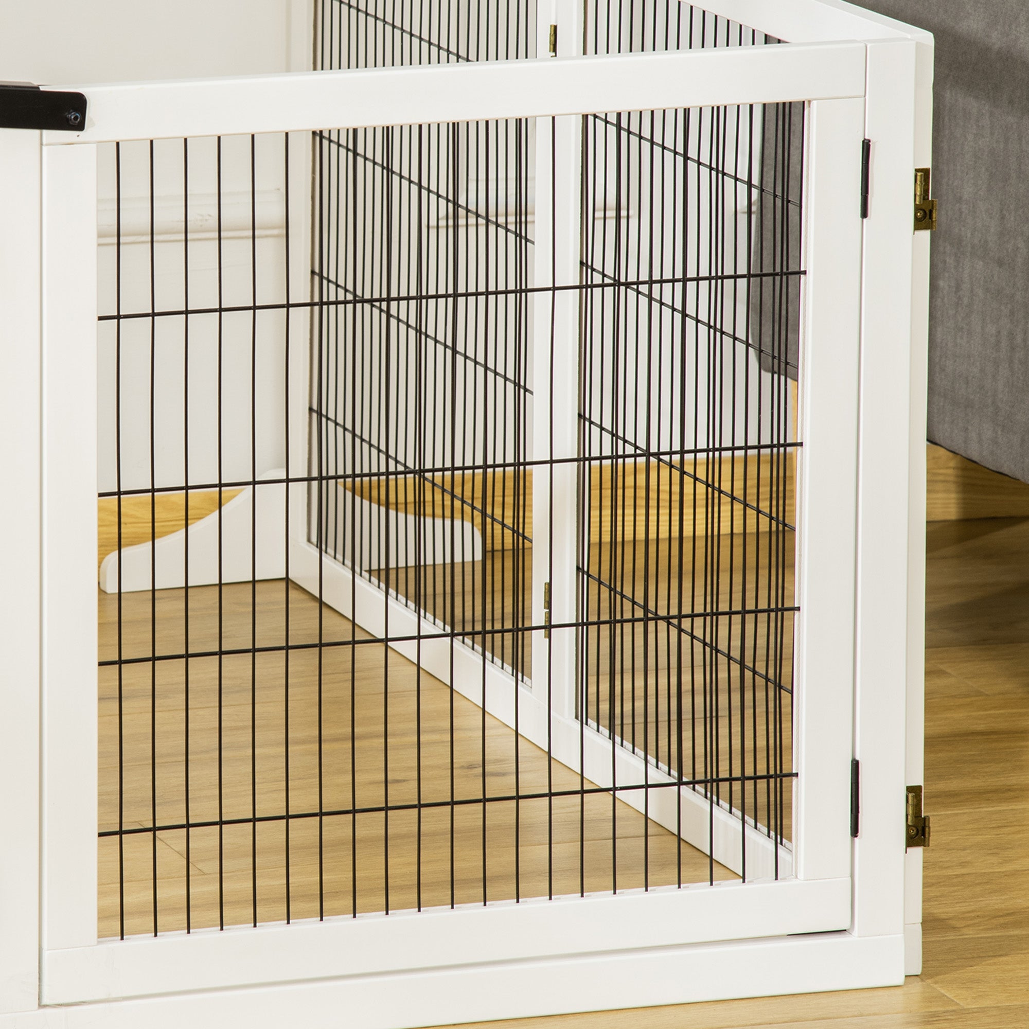 PawHut Wooden Pet Gate, Dog Safety Barrier, Freestanding Foldable Fence, w/ 6 Panels, 2 Support Feet, for House Doorway Stairs, Small & Medium Dogs, White