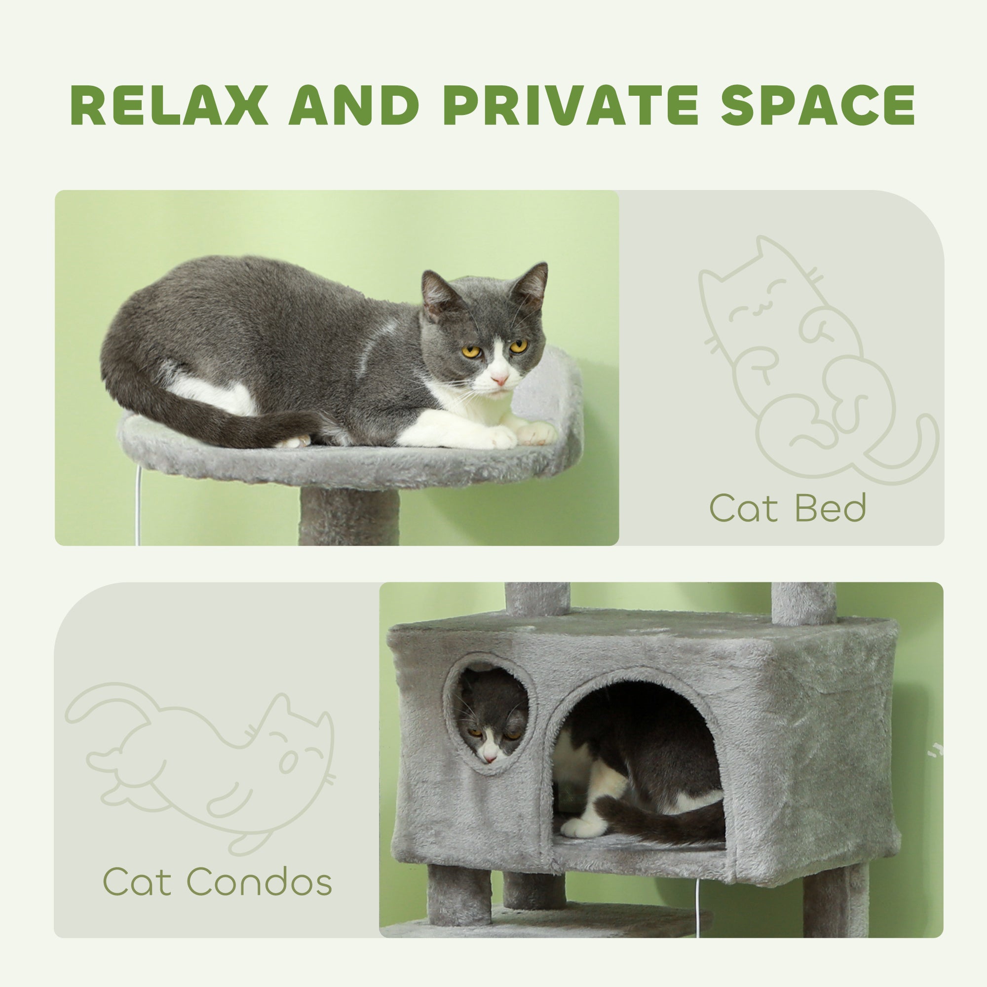PawHut 54" Cat Tree, Cat Tower for Indoor Cats with Scratching Posts, Cat Condos, Bed, Platforms, Ramp, Toy Ball, Cat Activity Center, Light Grey