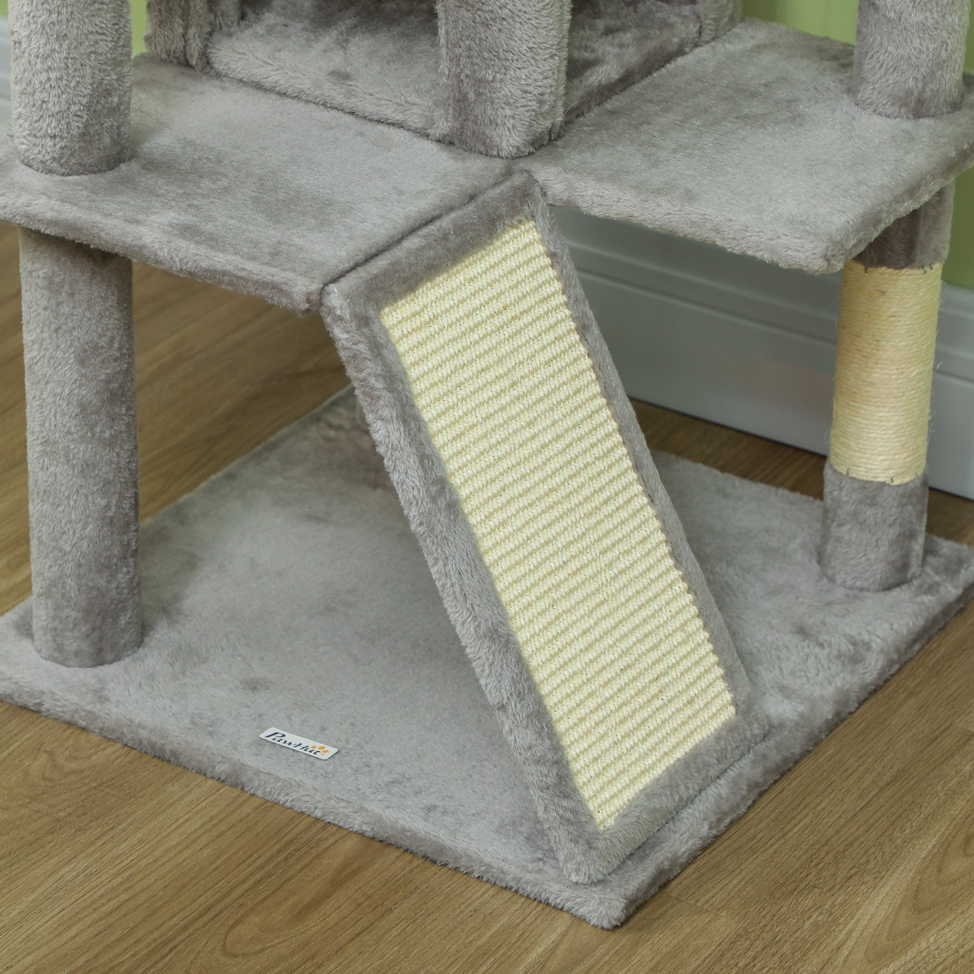PawHut 54" Cat Tree, Cat Tower for Indoor Cats with Scratching Posts, Cat Condos, Bed, Platforms, Ramp, Toy Ball, Cat Activity Center, Light Grey