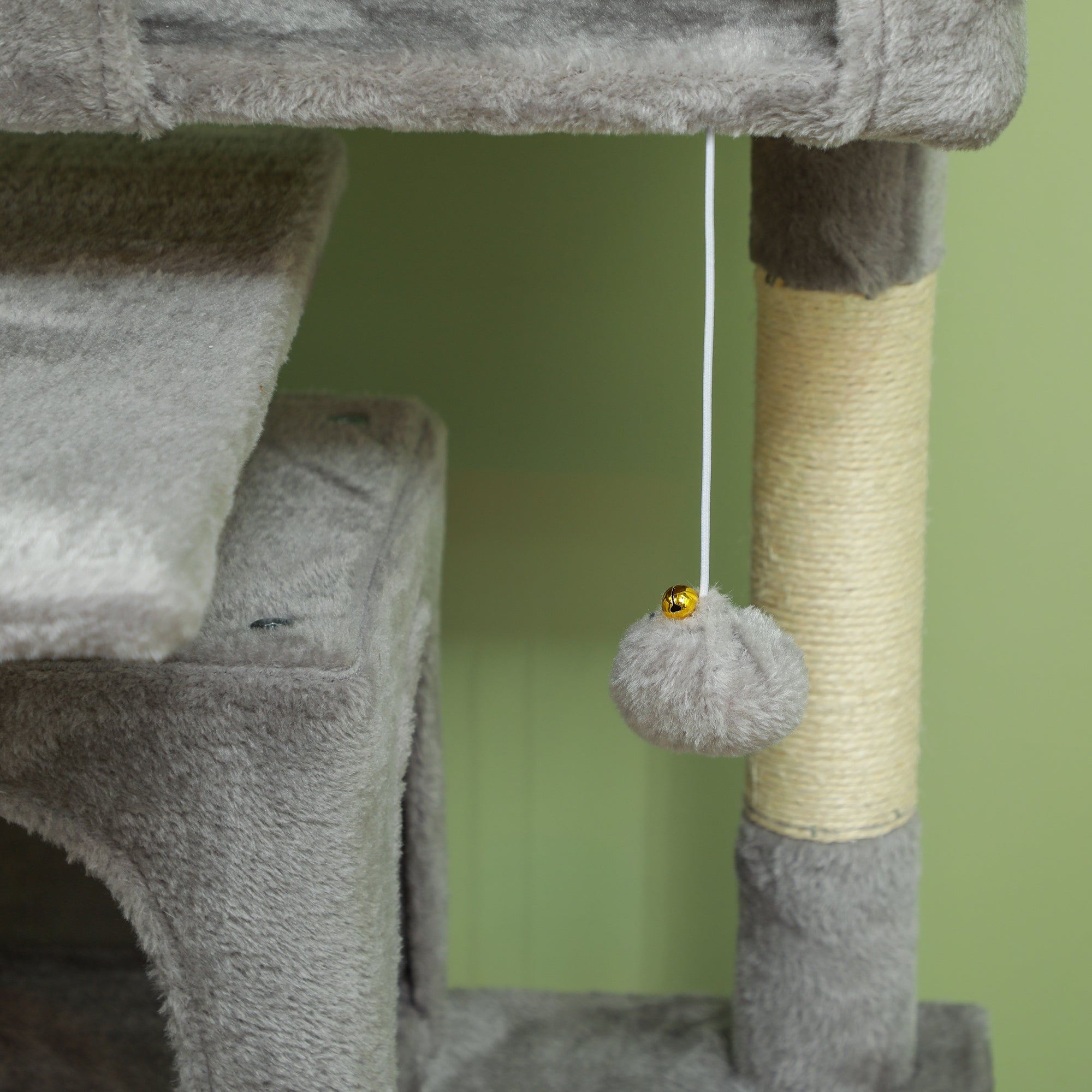 PawHut 54" Cat Tree, Cat Tower for Indoor Cats with Scratching Posts, Cat Condos, Bed, Platforms, Ramp, Toy Ball, Cat Activity Center, Light Grey
