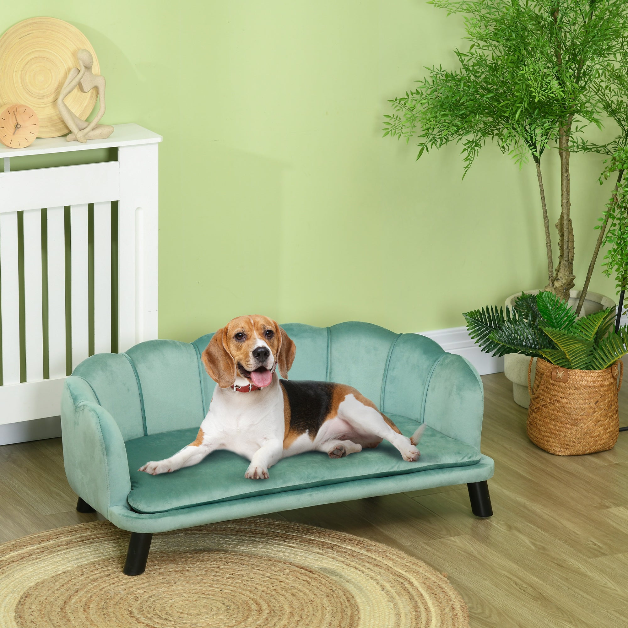 PawHut Dog Couch Pet Sofa Cat Bed with Removable Cushion Wood Legs for Medium and Large Dogs, Green