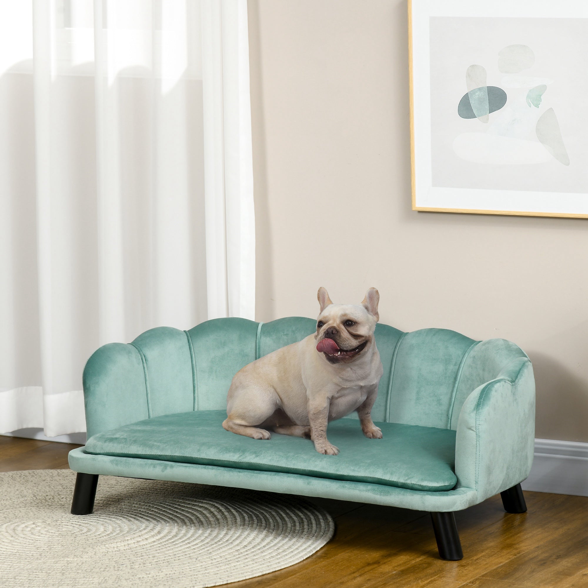 PawHut Dog Couch Pet Sofa Cat Bed with Removable Cushion Wood Legs for Medium and Large Dogs, Green