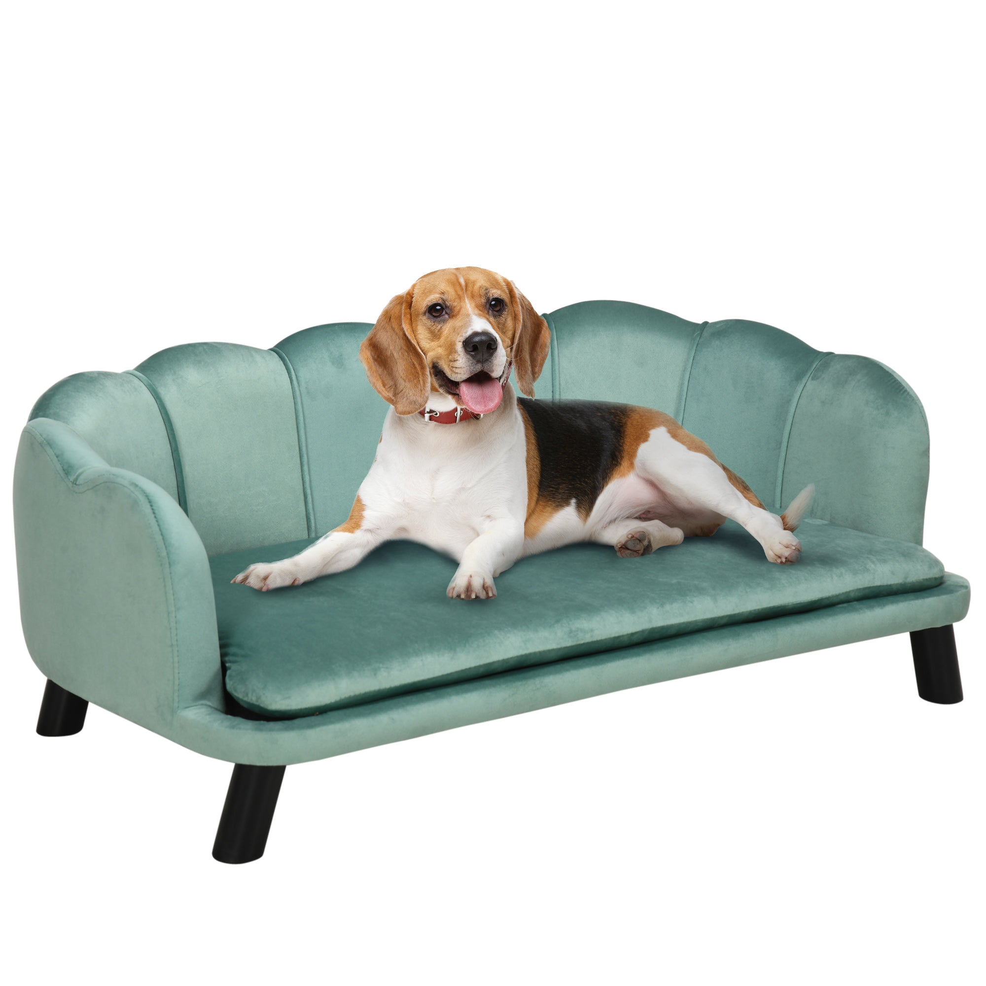 PawHut Dog Couch Pet Sofa Cat Bed with Removable Cushion Wood Legs for Medium and Large Dogs, Green