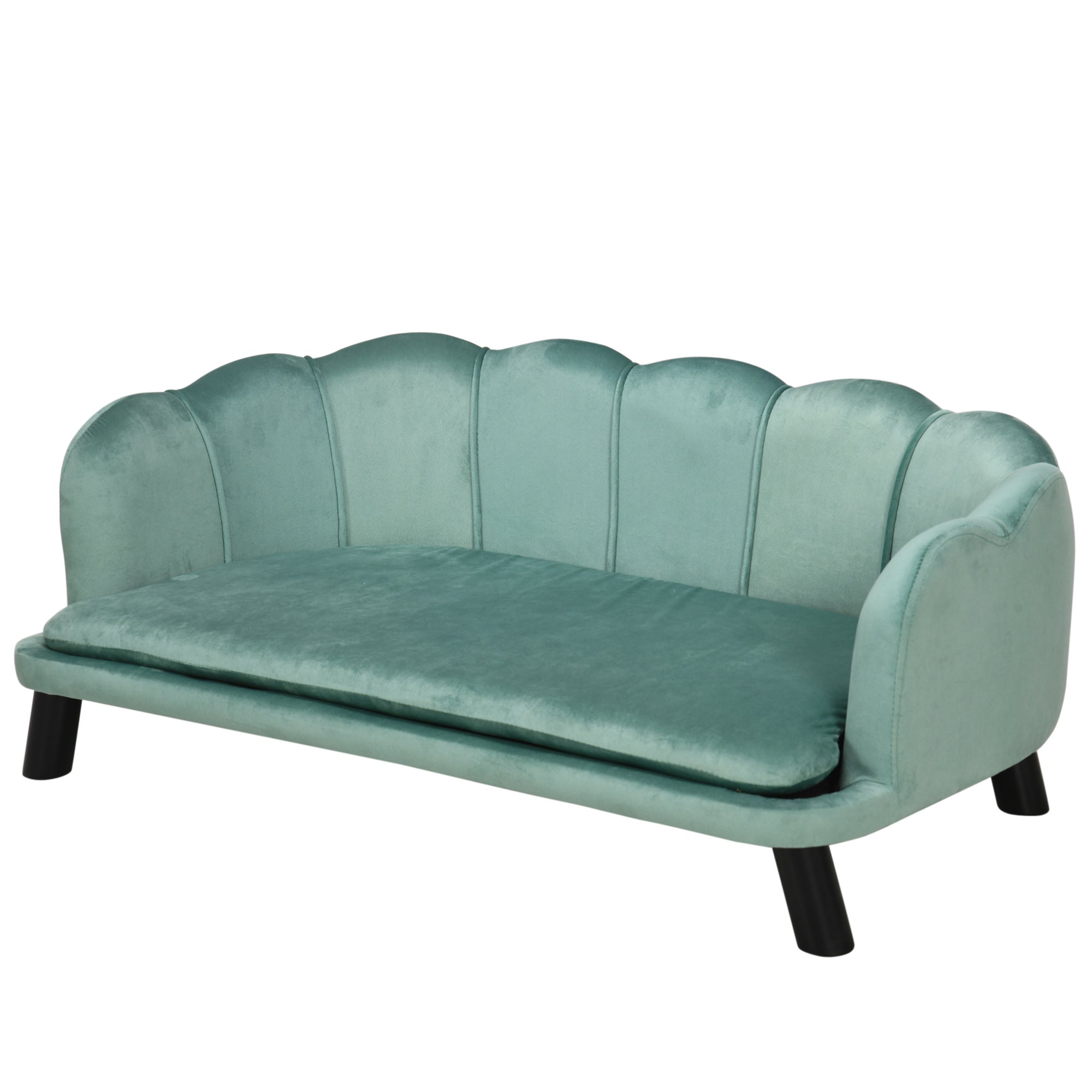 PawHut Dog Couch Pet Sofa Cat Bed with Removable Cushion Wood Legs for Medium and Large Dogs, Green