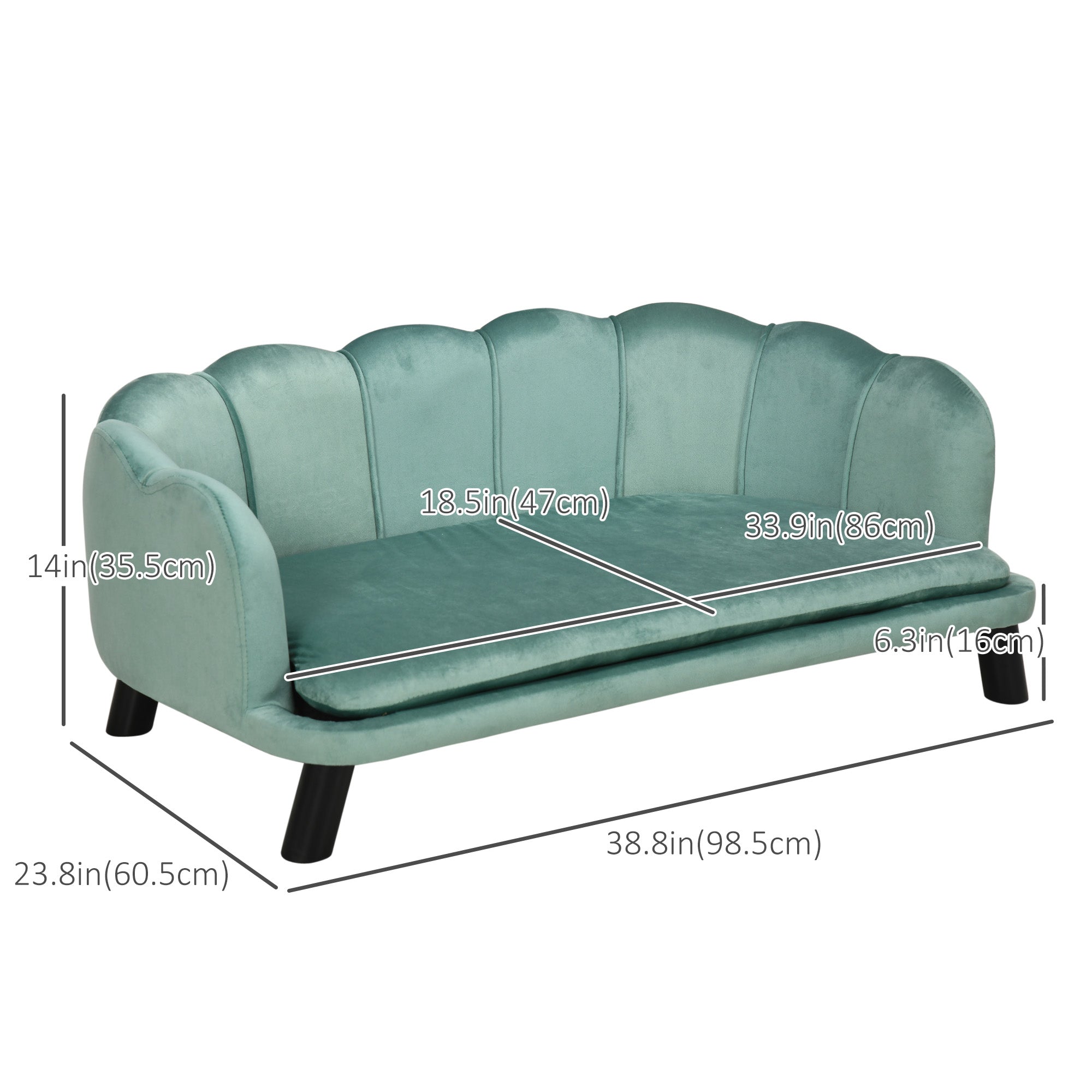 PawHut Dog Couch Pet Sofa Cat Bed with Removable Cushion Wood Legs for Medium and Large Dogs, Green