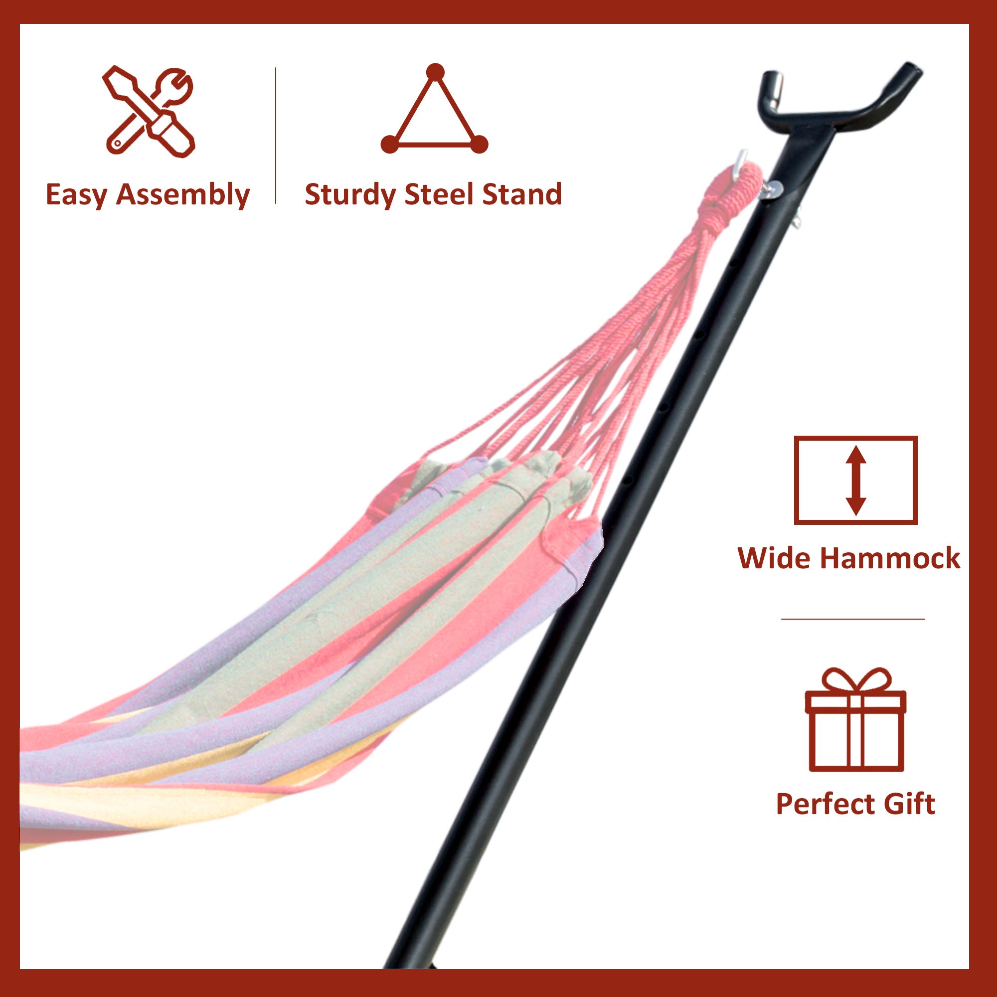 Outsunny 9.2'L Adjustable Hammock Stand Only, Heavy Duty Universal Garden Outdoor Camping Picnic Sun Bed Swing Metal Frame w/ Six Holes to Adjust, Black
