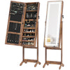 HOMCOM Jewelry Cabinet with LED Light, Lockable Jewelry Storage Organizer with Full-Length Mirror for Dressing Room, Rustic Brown