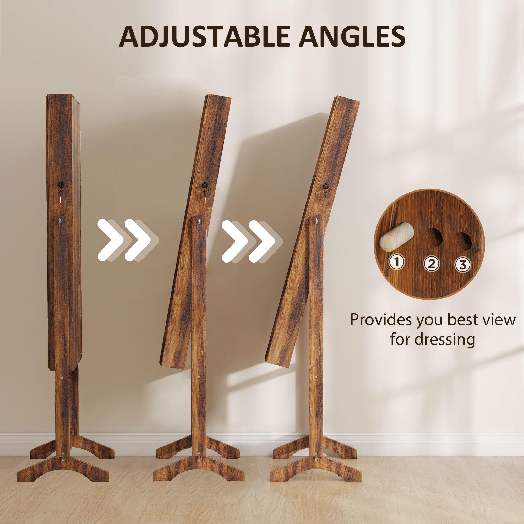 HOMCOM Jewelry Cabinet with LED Light, Lockable Jewelry Storage Organizer with Full-Length Mirror for Dressing Room, Rustic Brown