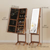 HOMCOM Jewelry Cabinet with LED Light, Lockable Jewelry Storage Organizer with Full-Length Mirror for Dressing Room, Rustic Brown
