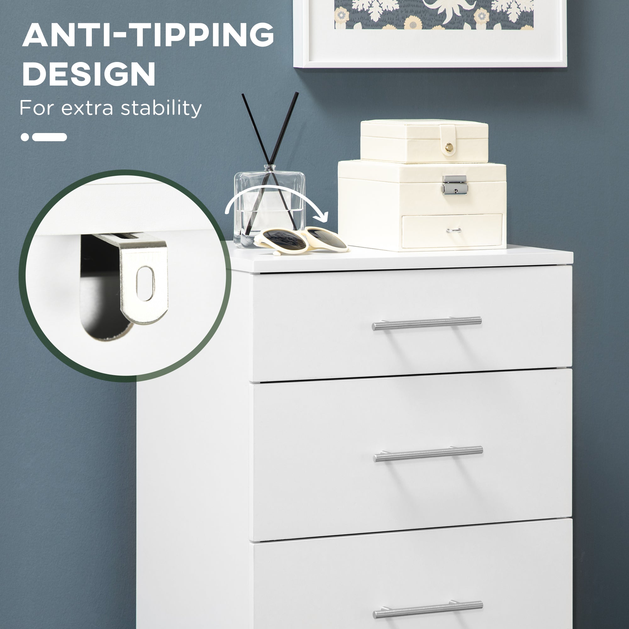 HOMCOM Chest of Drawers, Modern Dresser for Bedroom, 6 Drawer Dresser for Living Room, White