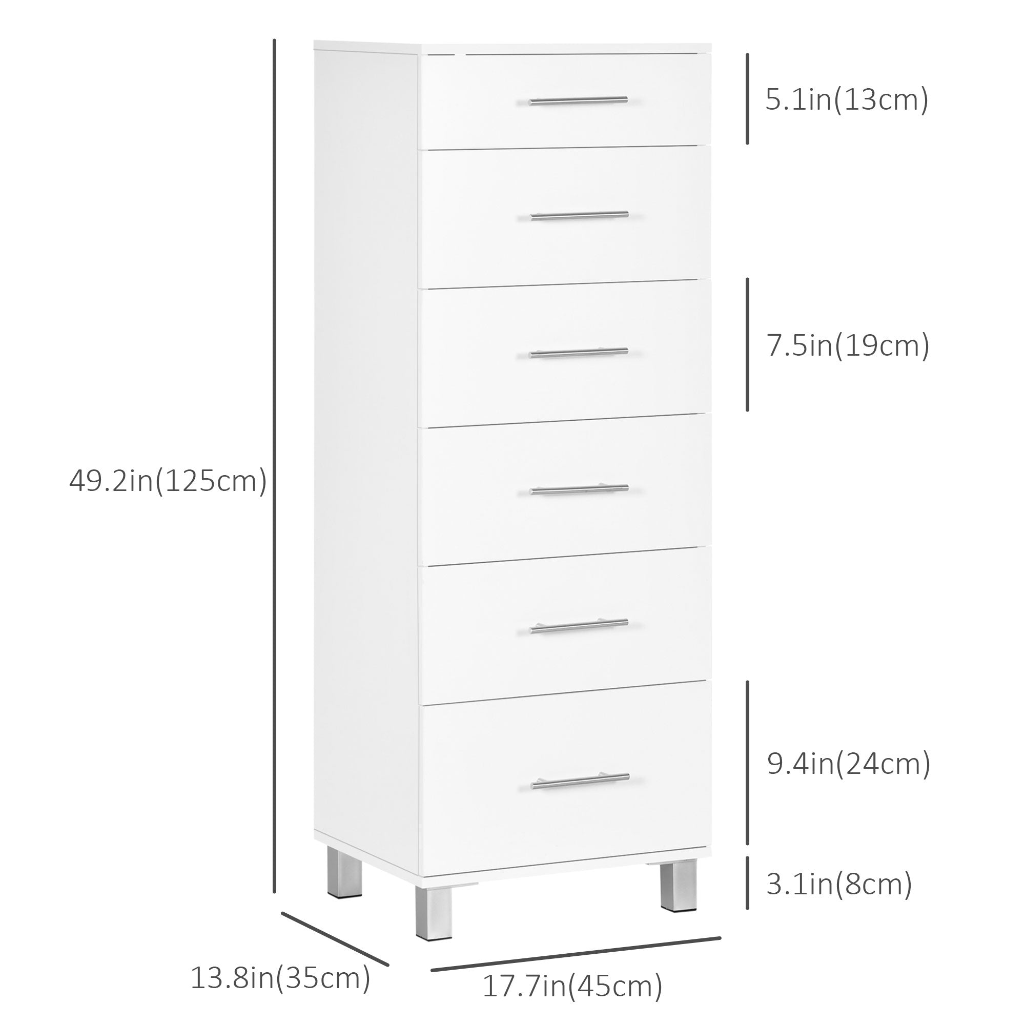 HOMCOM Chest of Drawers, Modern Dresser for Bedroom, 6 Drawer Dresser for Living Room, White