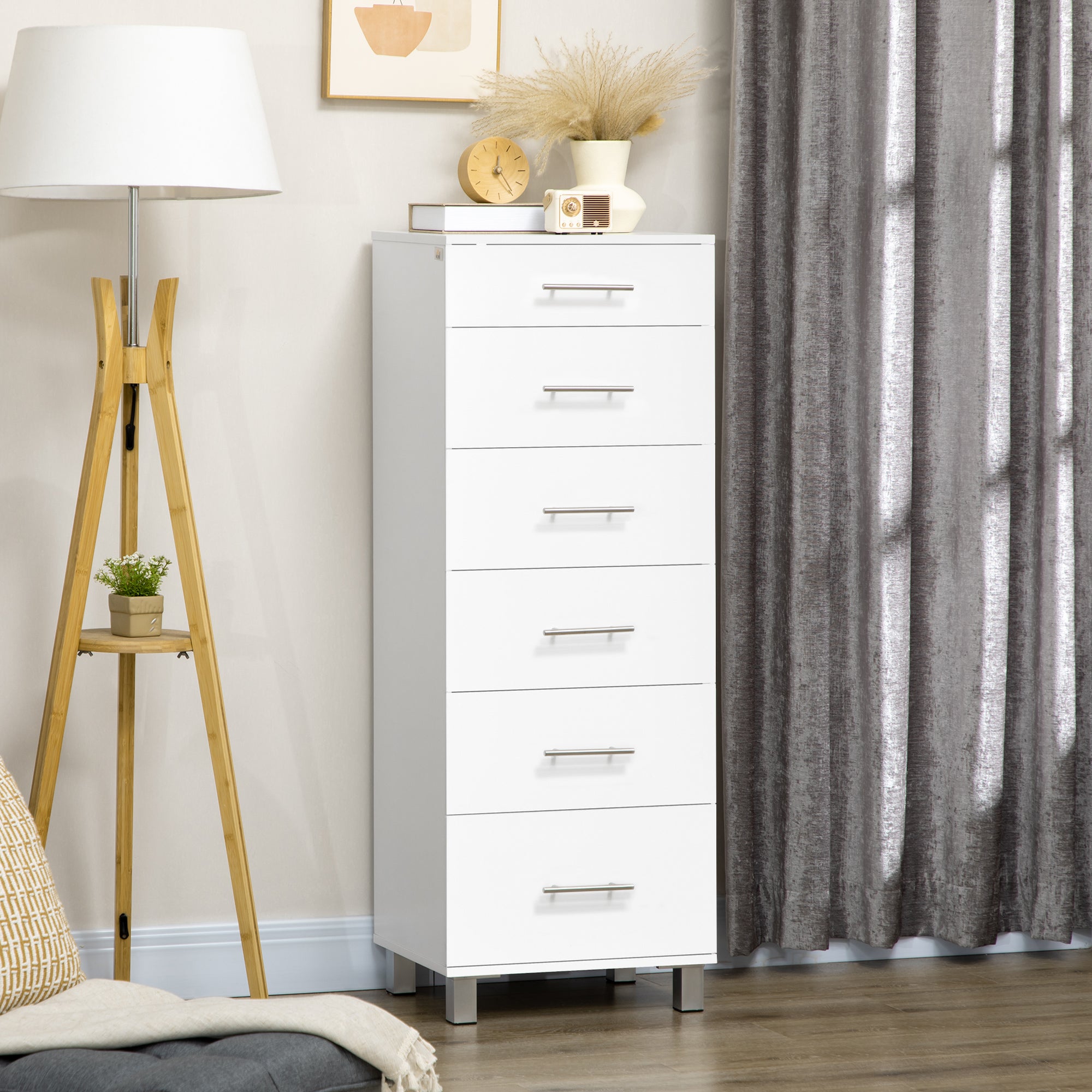 HOMCOM Chest of Drawers, Modern Dresser for Bedroom, 6 Drawer Dresser for Living Room, White