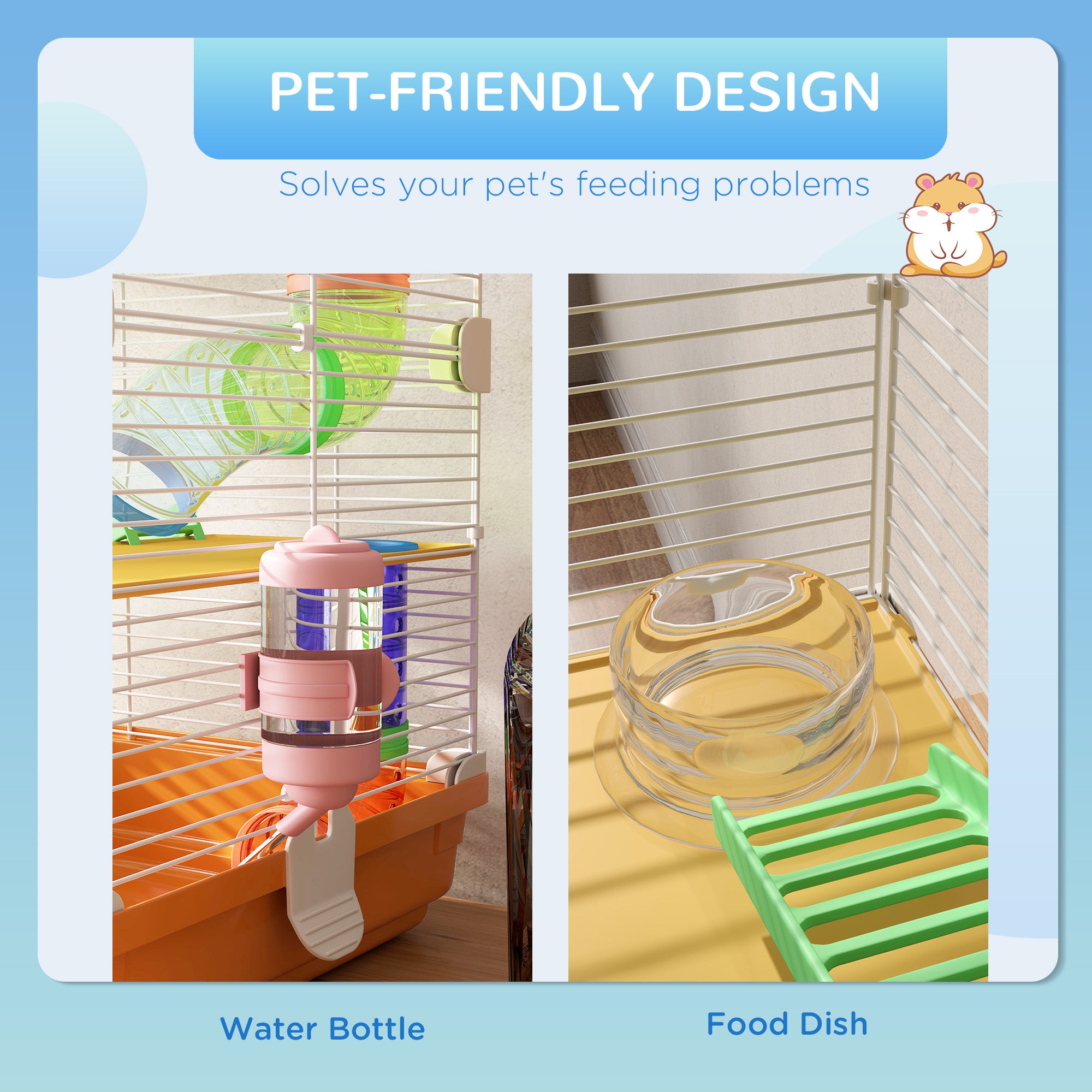 PawHut 5 Tiers Hamster Cage Portable Animal Travel Carrier Habitat with Exercise Wheels Play Tube Water Bottle Dishes House Ladder for Gerbils, Orange