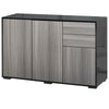 HOMCOM High Gloss Buffet Sideboard with 2 Drawers, 3 Doors and Adjustable Shelf, Kitchen Storage Cabinet with Push Open Design, Grey and Black