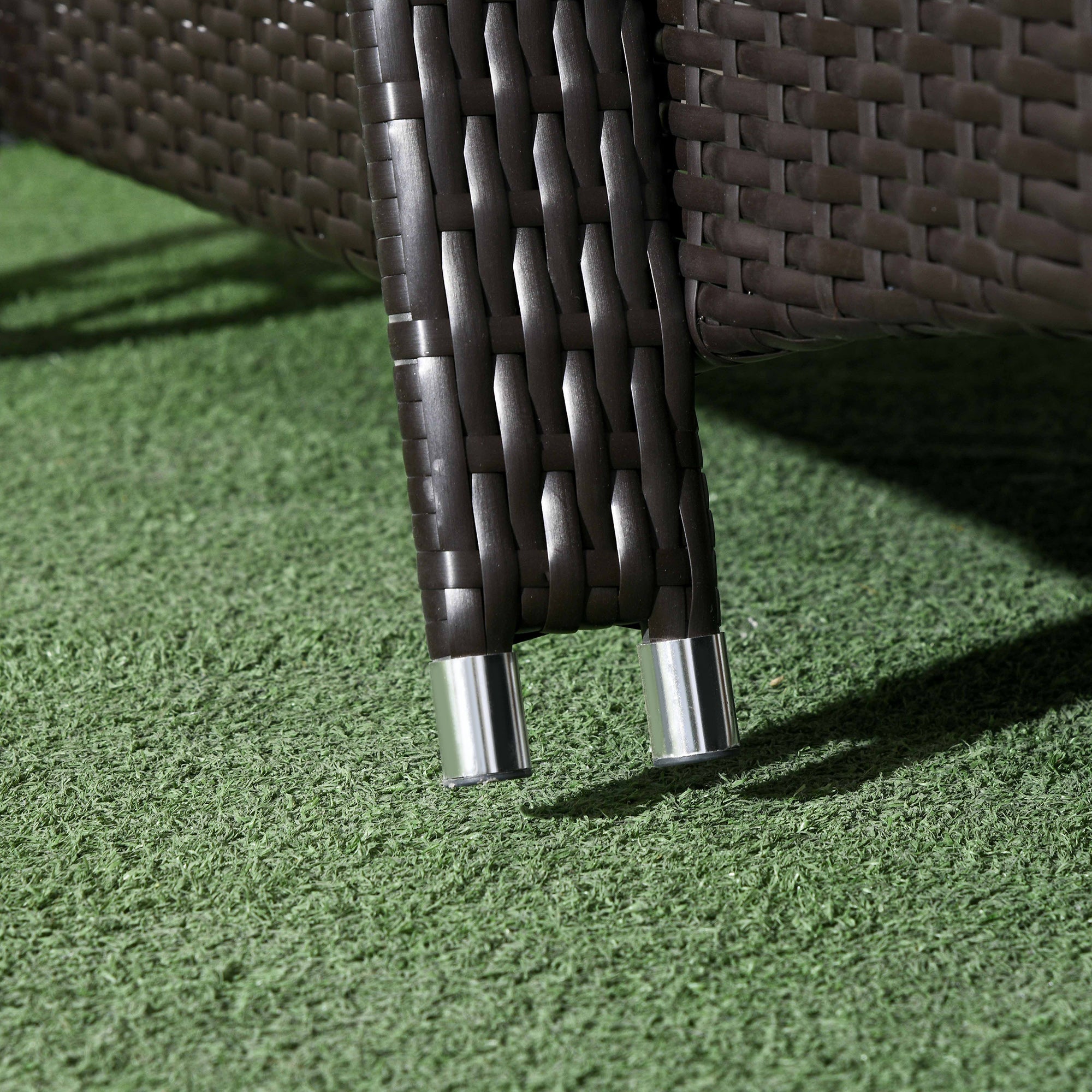 Outsunny Wicker Chaise Lounge, Outdoor Lounge Chair, PE Rattan Patio Sun lounger with Head-rest, 5-Level Height Adjust Backrest, Cushion, & Wheels, Deep Coffee and Navy Blue