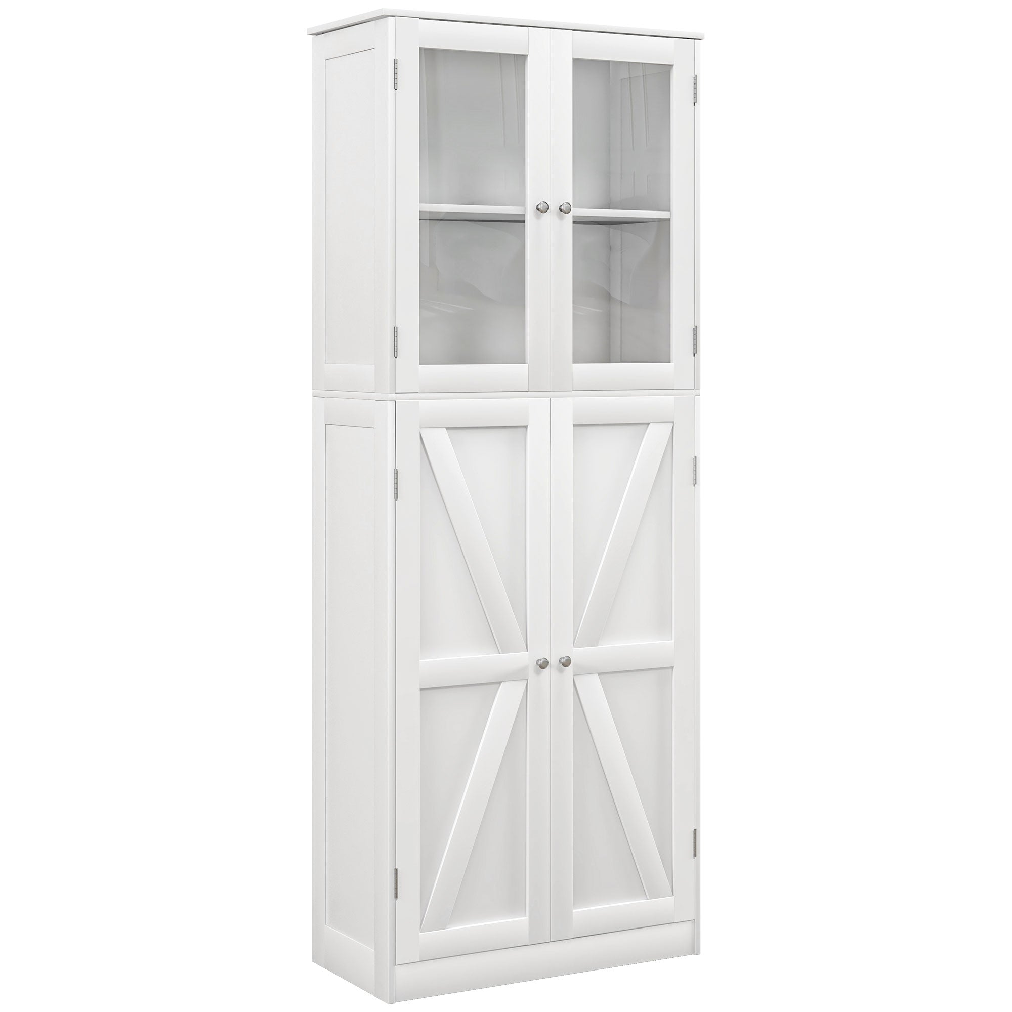 HOMCOM Tall Bathroom Cabinet, Modern Bathroom Storage Cabinet with Glass and Barn Doors, 5-Tier Floor Cabinet, White