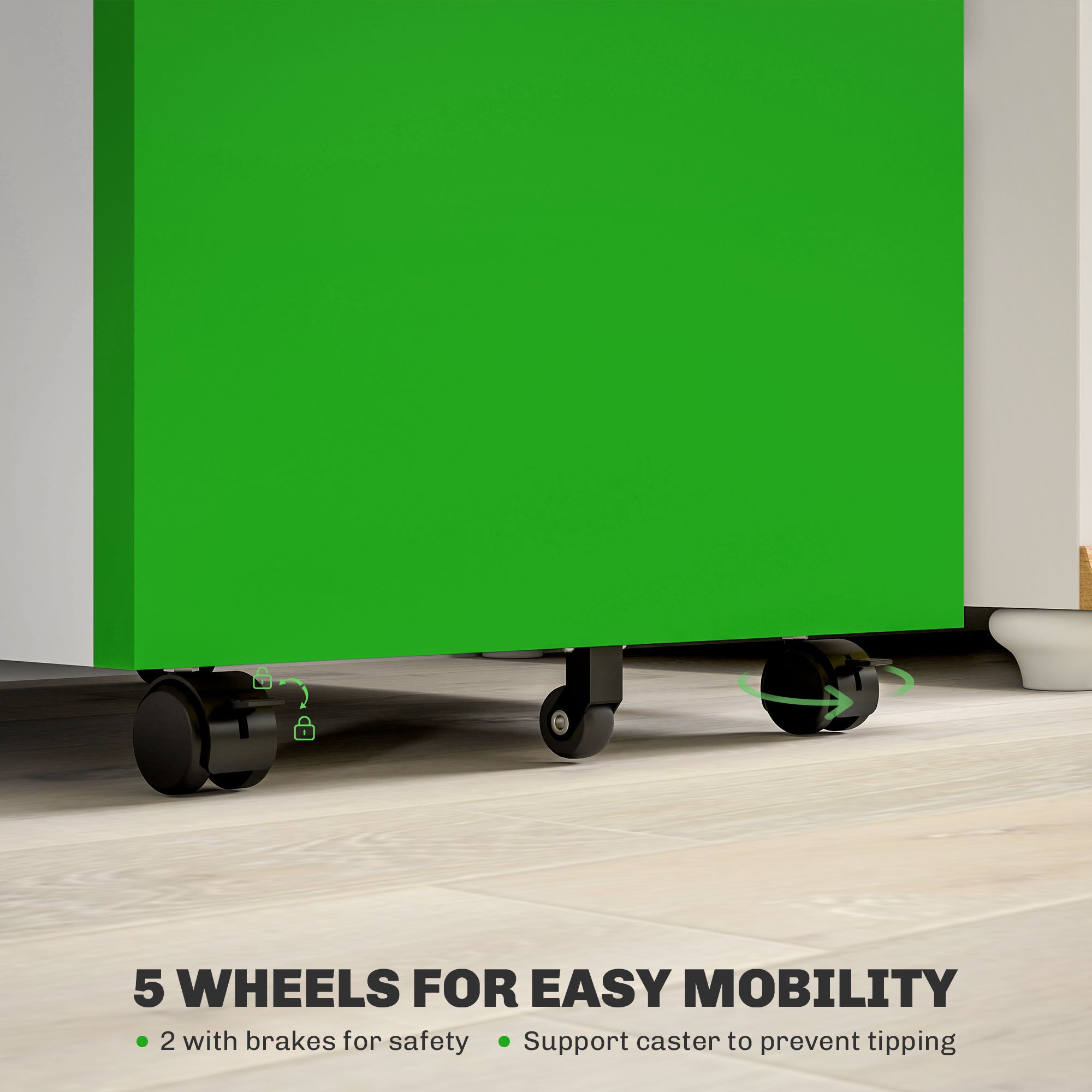 Vinsetto Metal Filing Cabinet with 3 Drawers, Vertical File Cabinet with Lock, Mobile Office Cabinet with Wheels for Legal, Letter, A4 Files, Green