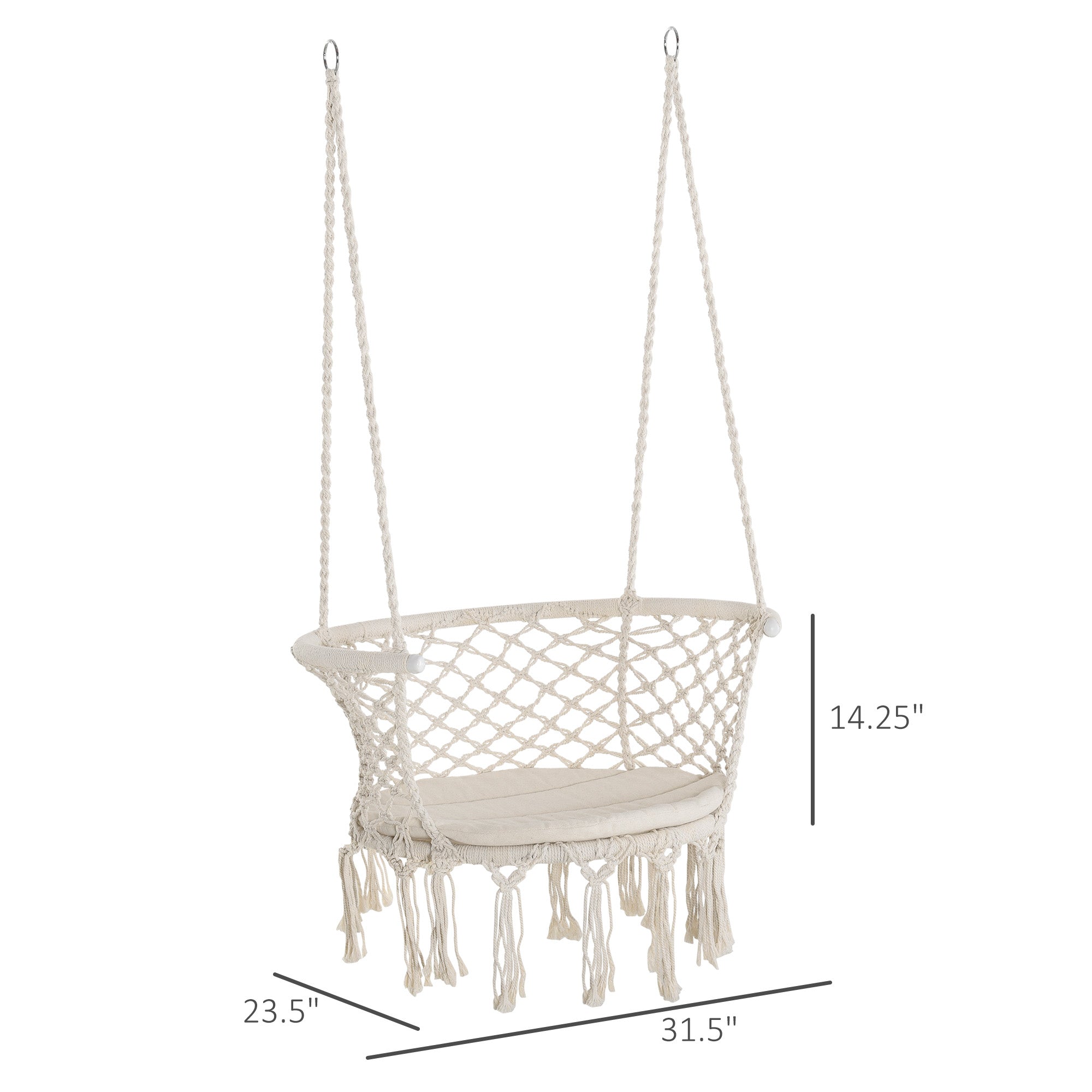 Outsunny Hanging Hammock Chair, Cotton Rope Porch Hammock Swing with Metal Frame and Cushion, Large Macrame Seat for Patio, Garden, Bedroom, Living Room,  Cream White