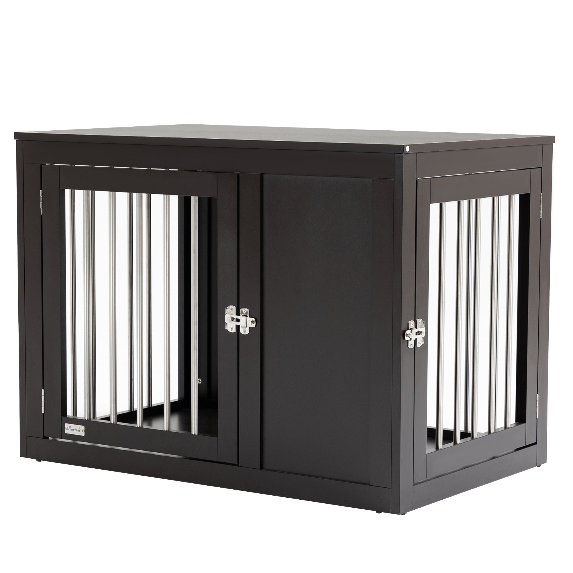 PawHut Dog Crate Furniture Wire Pet Cage Wooden Dog Kennel, End Table with Double Doors, and Locks, for Medium and Large Dog House Indoor Use, Coffee