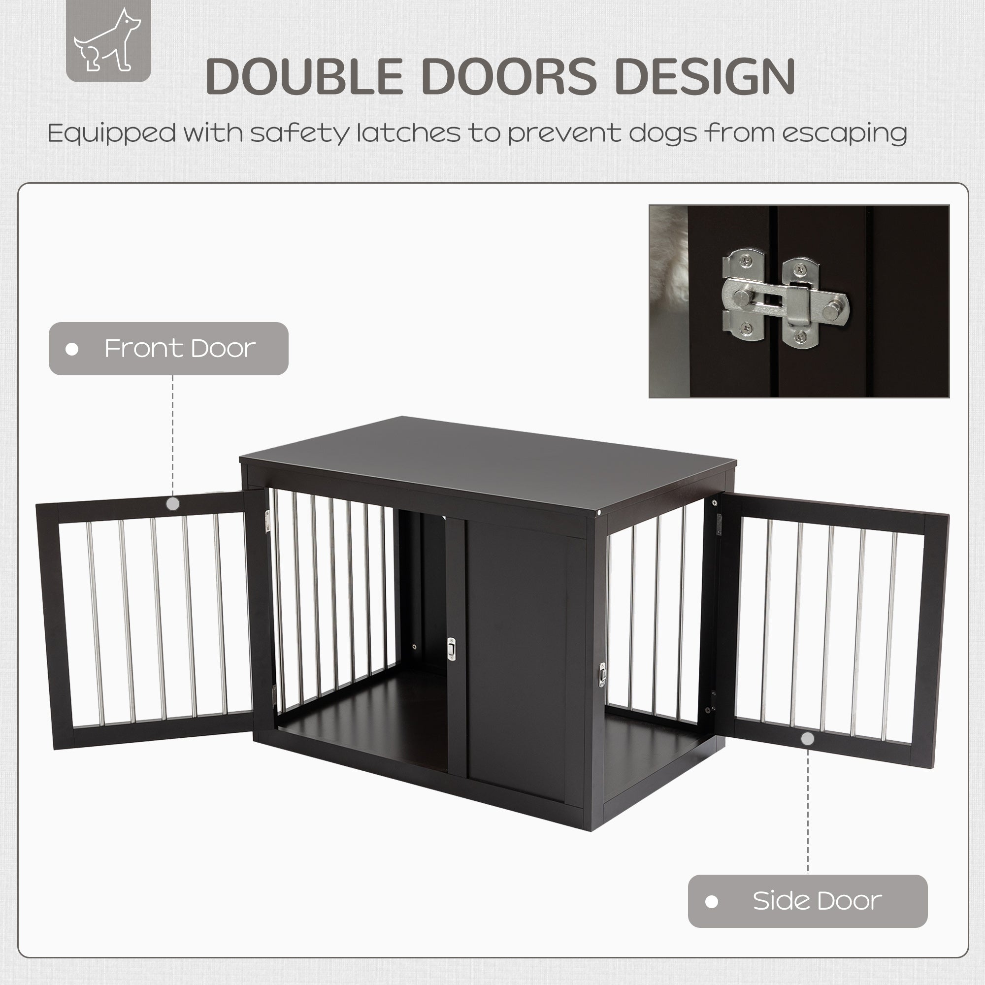 PawHut Dog Crate Furniture Wire Pet Cage Wooden Dog Kennel, End Table with Double Doors, and Locks, for Medium and Large Dog House Indoor Use, Coffee