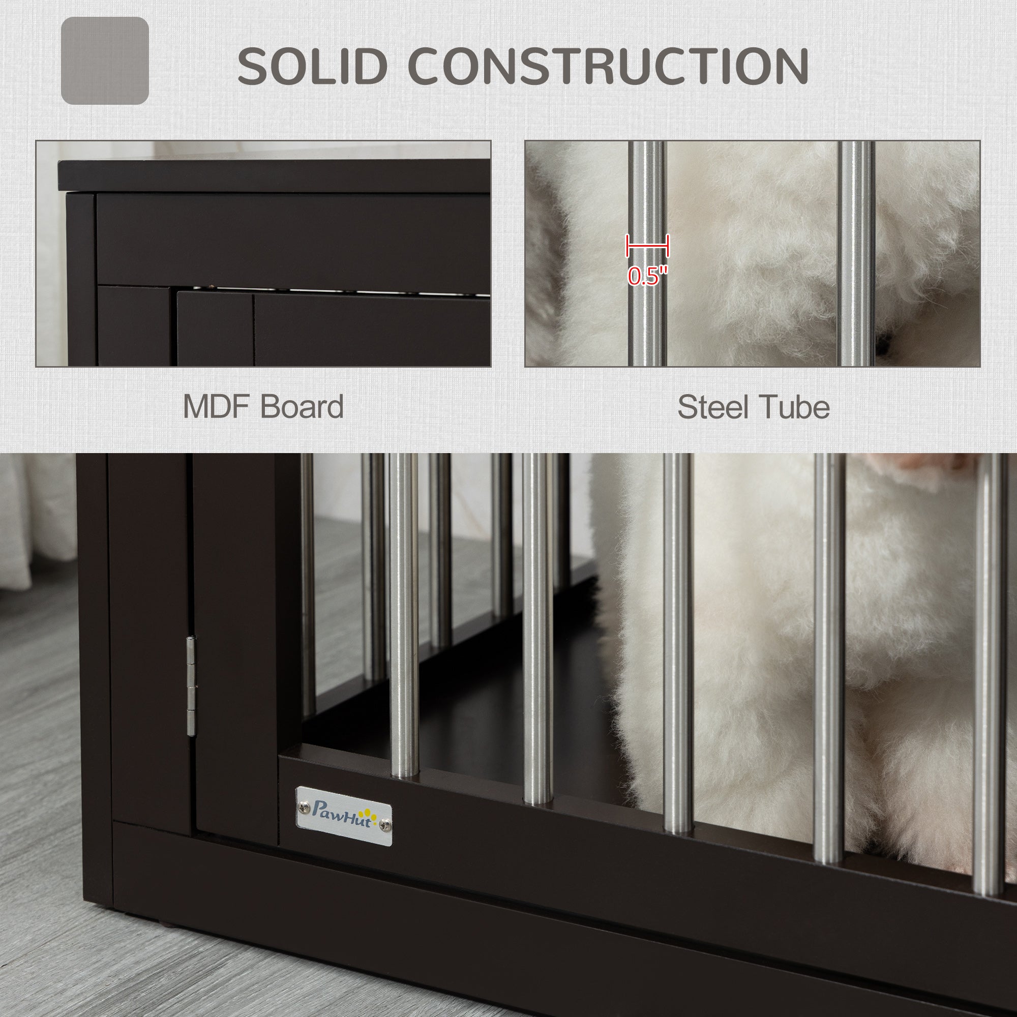 PawHut Dog Crate Furniture Wire Pet Cage Wooden Dog Kennel, End Table with Double Doors, and Locks, for Medium and Large Dog House Indoor Use, Coffee