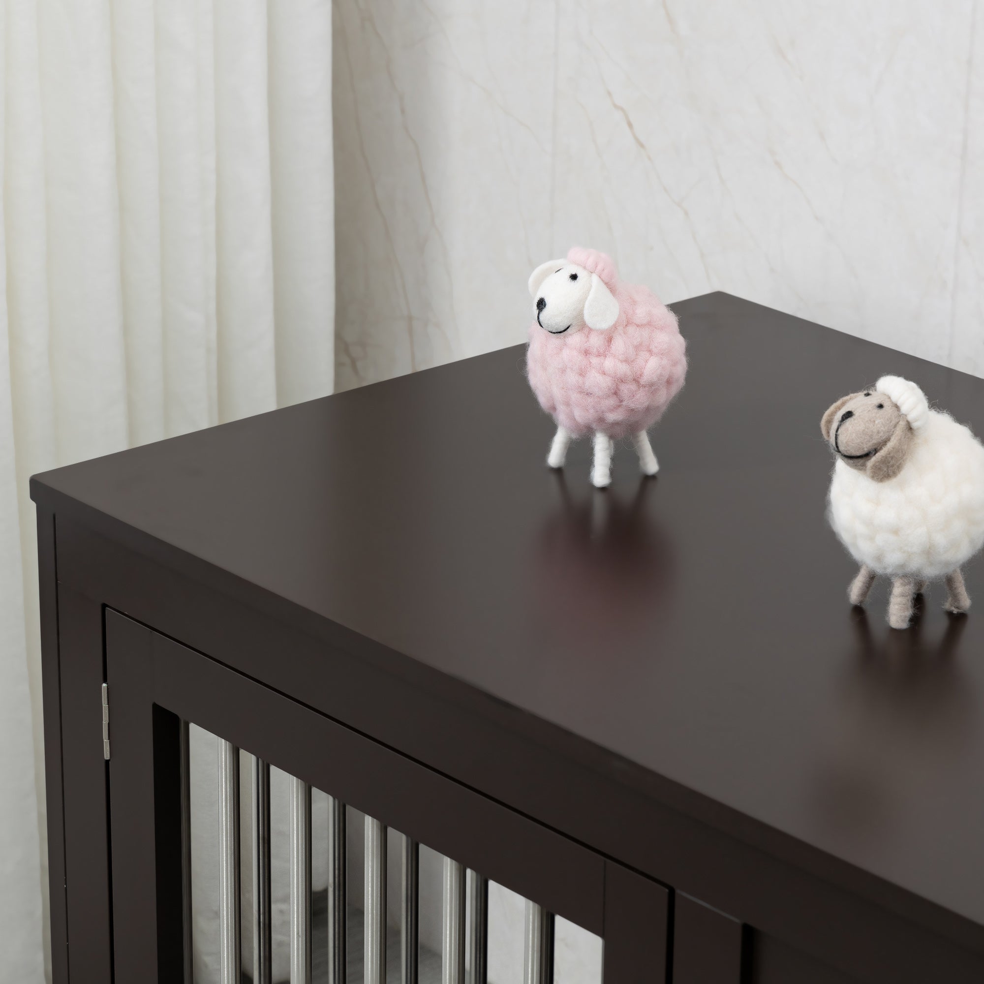 PawHut Dog Crate Furniture Wire Pet Cage Wooden Dog Kennel, End Table with Double Doors, and Locks, for Medium and Large Dog House Indoor Use, Coffee