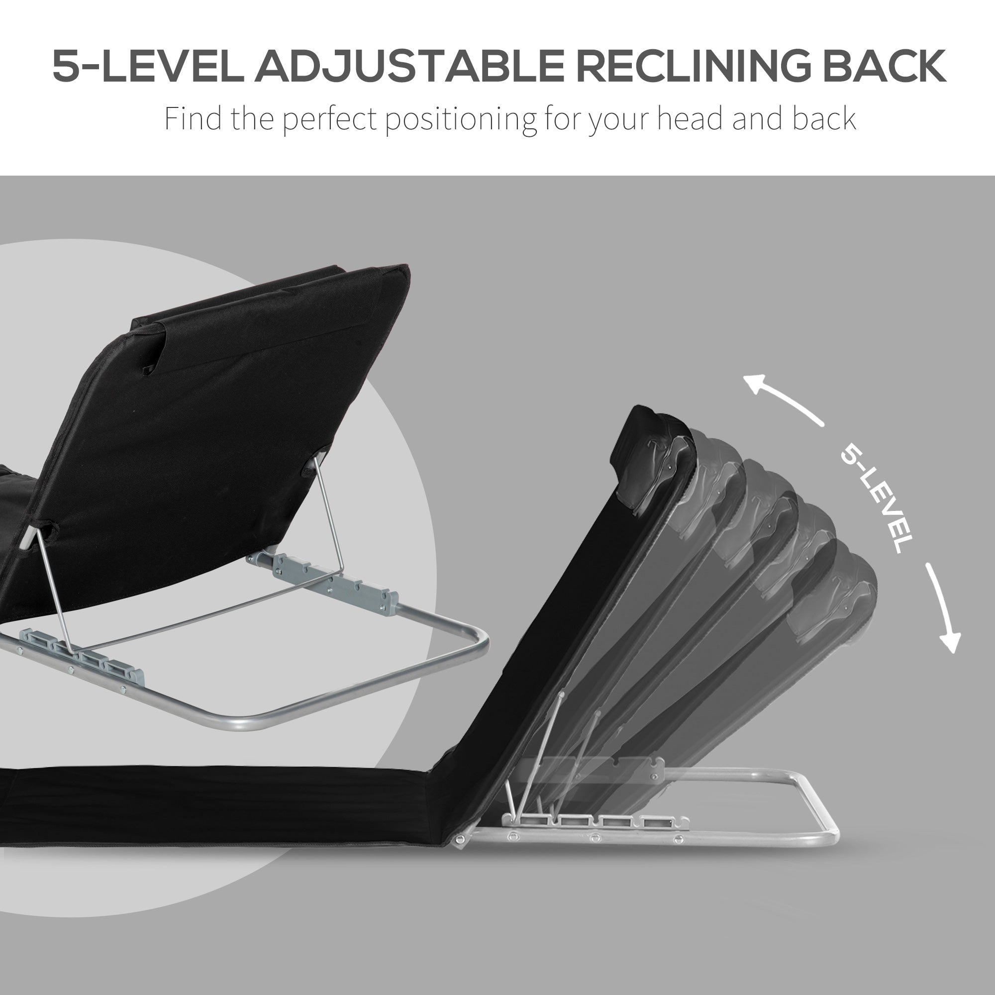 Outsunny 2 Pieces Outdoor Beach Lounge Chair, Patio Steel Folding Chaise Lounge Set w/ Pillow for Sunbath, Snap, Black