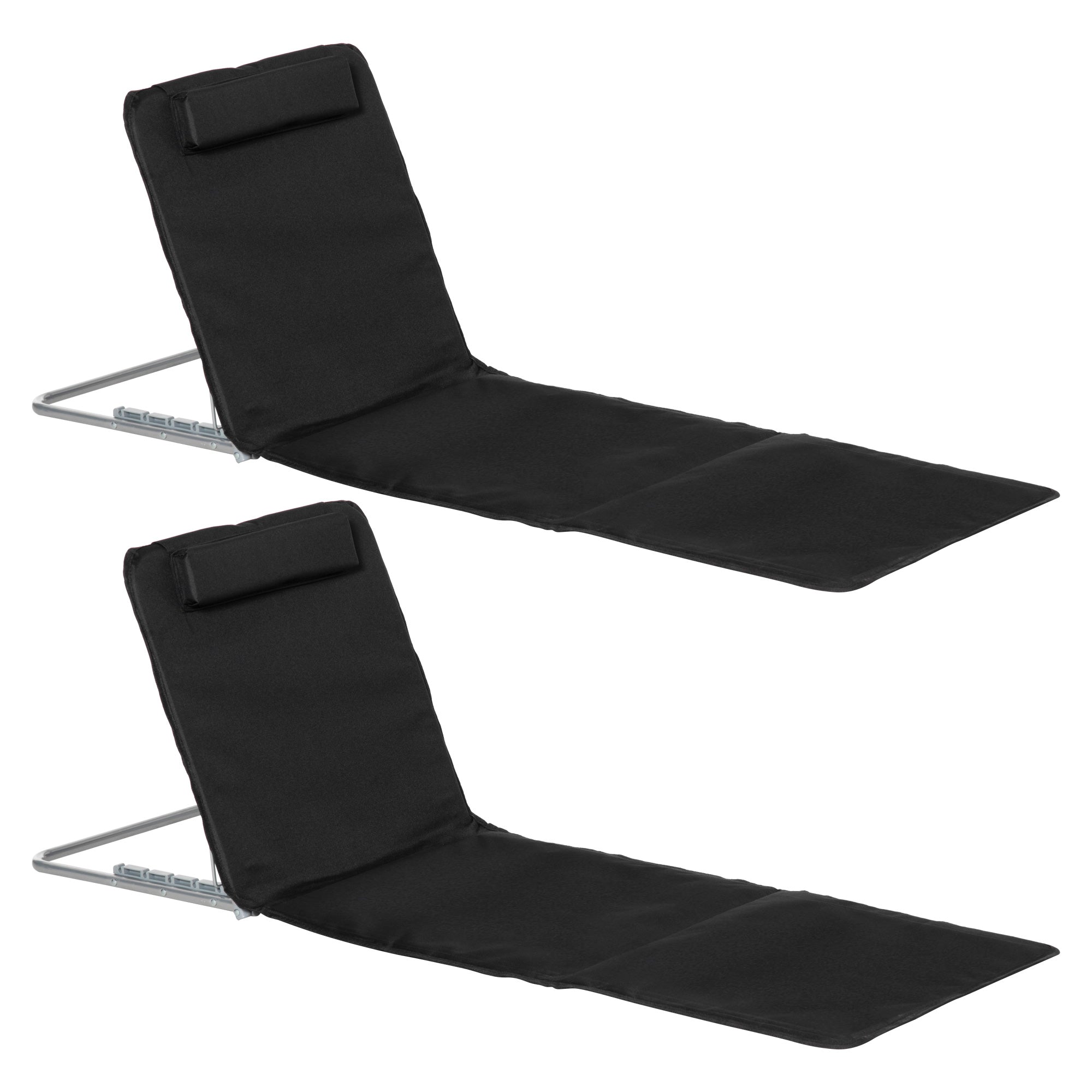 Outsunny 2 Pieces Outdoor Beach Lounge Chair, Patio Steel Folding Chaise Lounge Set w/ Pillow for Sunbath, Snap, Black