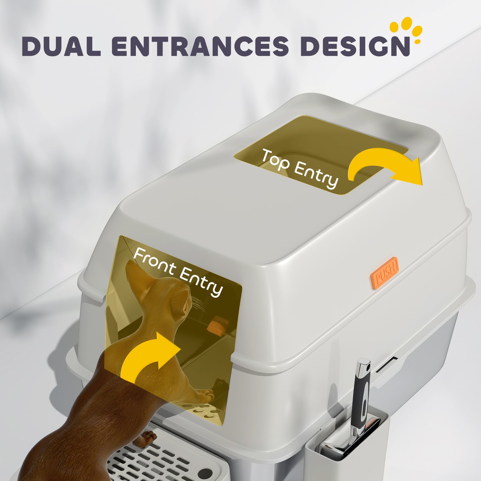 PawHut Stainless Steel Cat Litter Box with Lid, Metal Litter Pan Tray with High Sided, Scoop, 34.5L, Easy Clean, Non-Sticky & Anti-Leakage, Light Grey