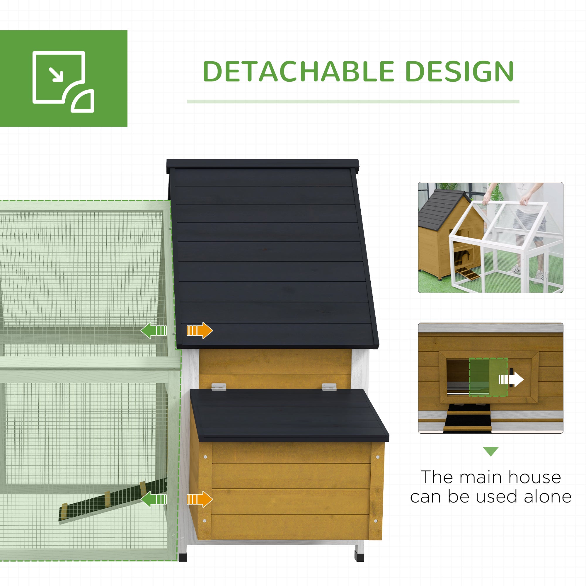 PawHut 65" Chicken Coop Wooden with Detachable Run, Outdoor Chicken House Poultry Cage Hen with Nesting Box, Removable Tray, Roosting Bars, Ramp, for Garden Backyard, Natural