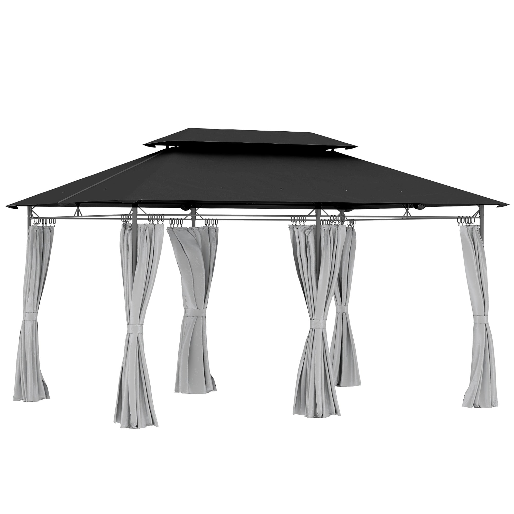 Outsunny 10' x 13' Patio Gazebo, Double Roof Outdoor Gazebo Canopy Shelter with Curtains, Solid Metal Frame for Garden, Lawn, Backyard and Deck, Dark Gry