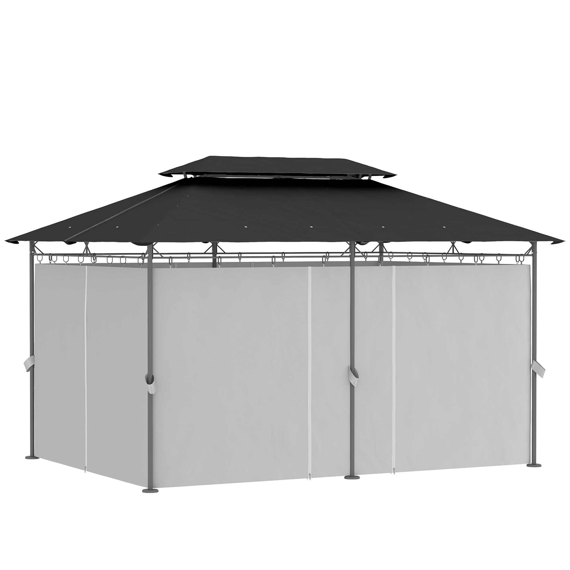 Outsunny 10' x 13' Patio Gazebo, Double Roof Outdoor Gazebo Canopy Shelter with Curtains, Solid Metal Frame for Garden, Lawn, Backyard and Deck, Dark Gry