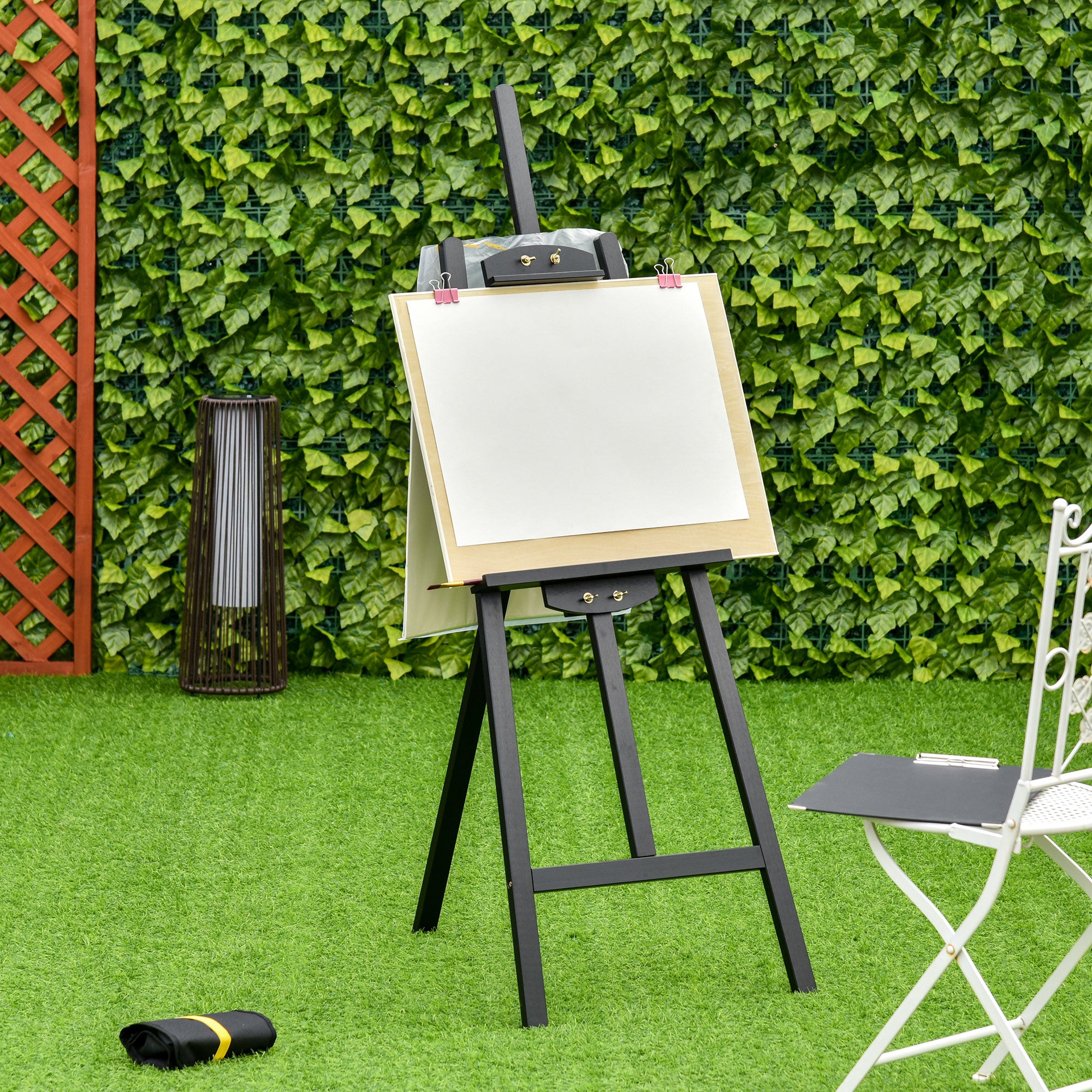 HOMCOM 55" Beech Wood Adjustable Folding Art Easel Stand that Tilts up to 75° with Sturdy Material, Black