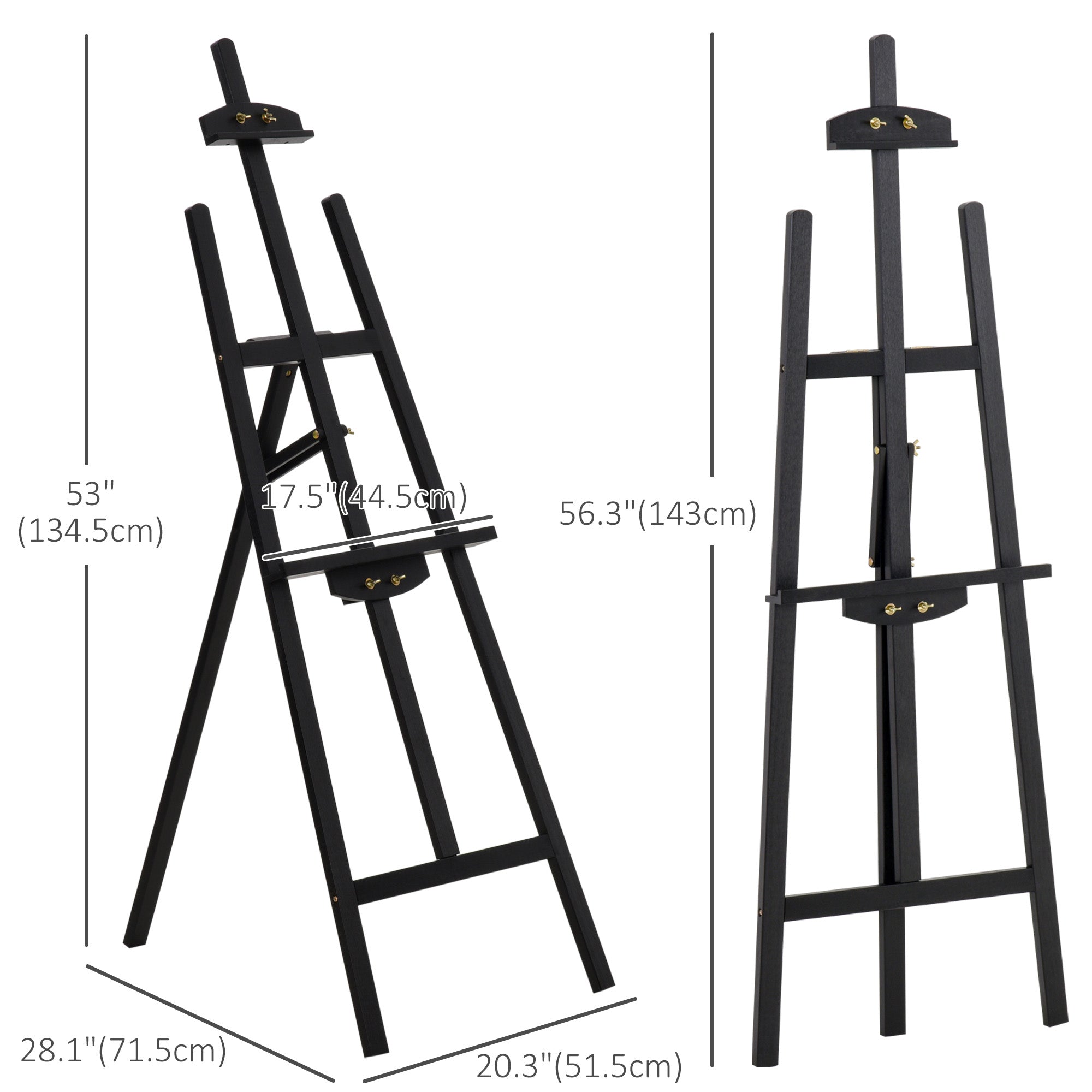HOMCOM 55" Beech Wood Adjustable Folding Art Easel Stand that Tilts up to 75° with Sturdy Material, Black